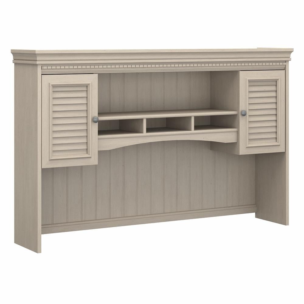 Antique White Engineered Wood L-Desk Hutch with Storage