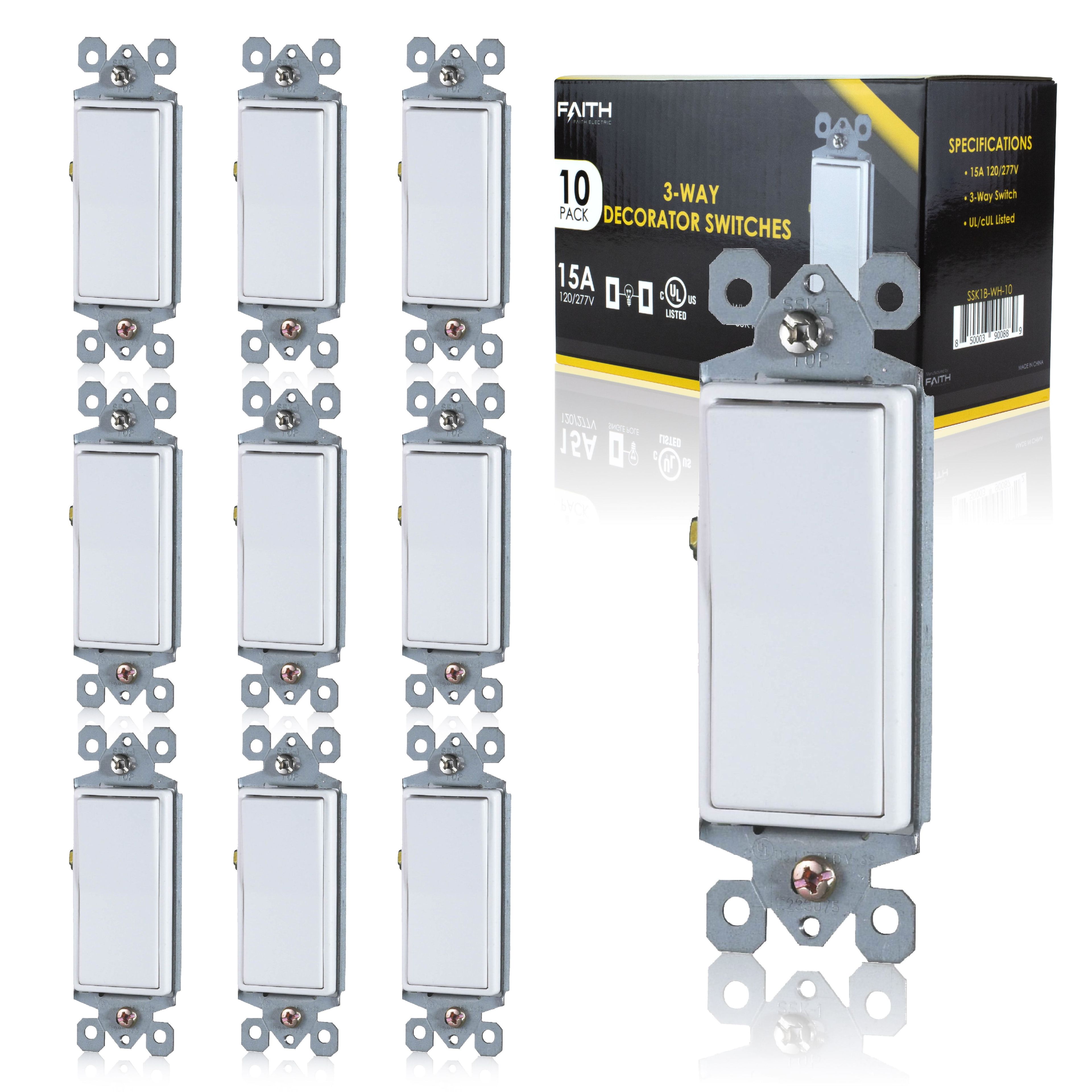 White Gloss 15 Amp 3-Way Rocker Light Switch Set