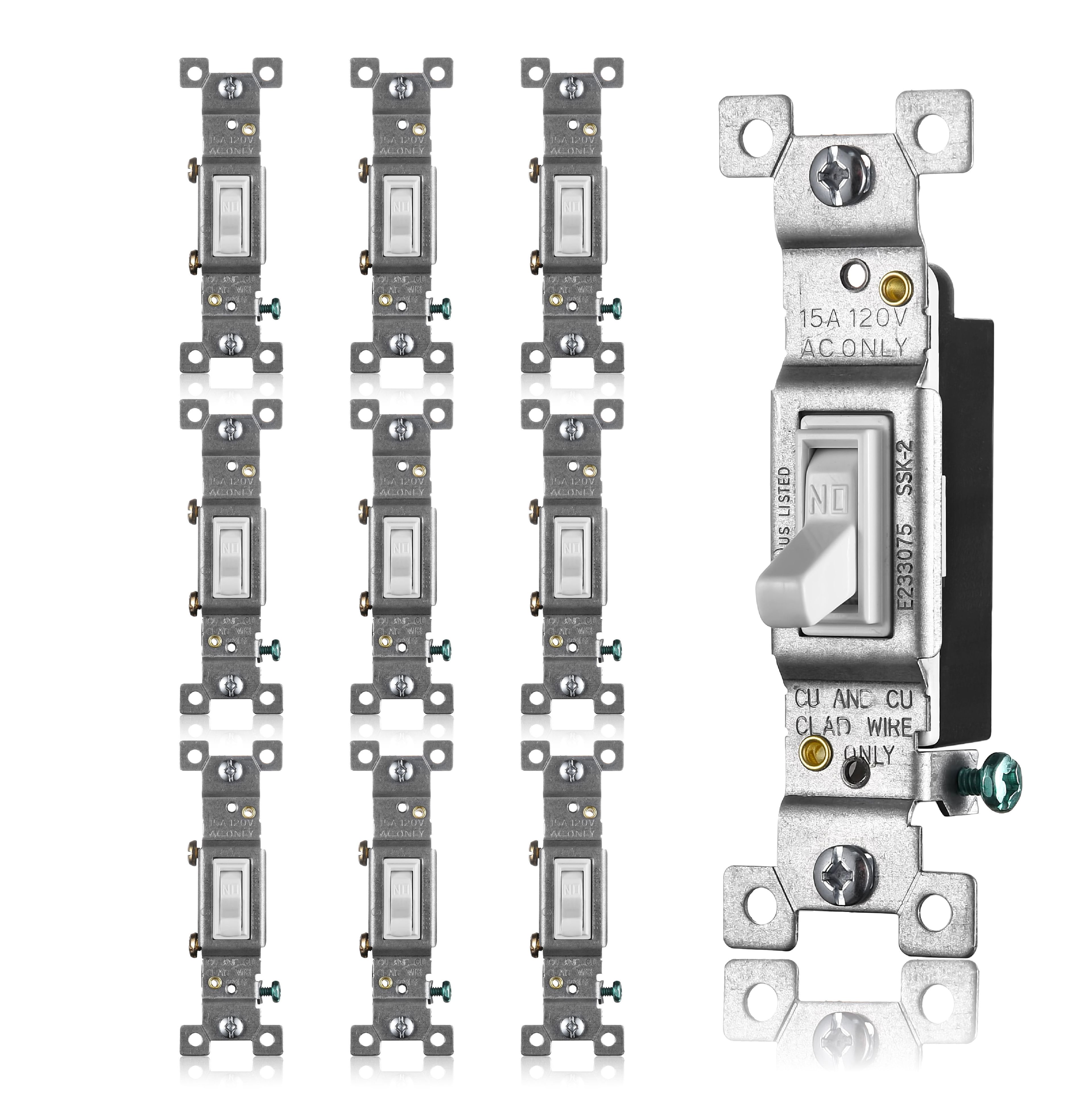 White 15 Amp Single Pole Toggle Light Switch, 10 Pack