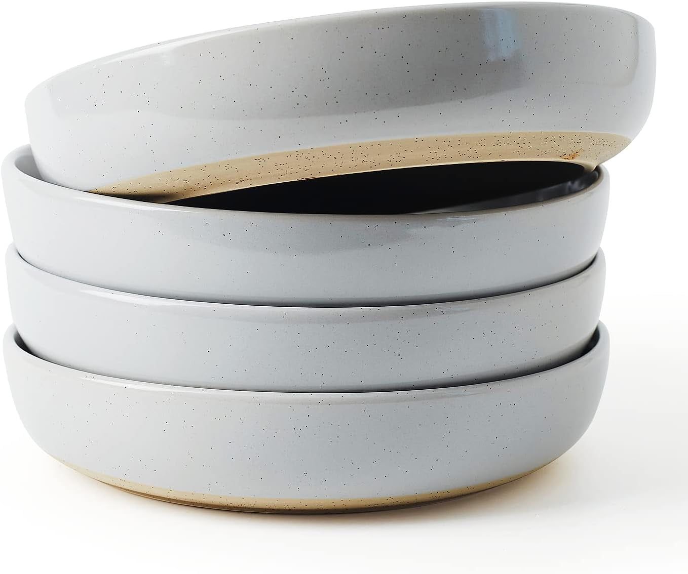 Light Gray Ceramic Speckled 33 oz Pasta Bowl Set of 4