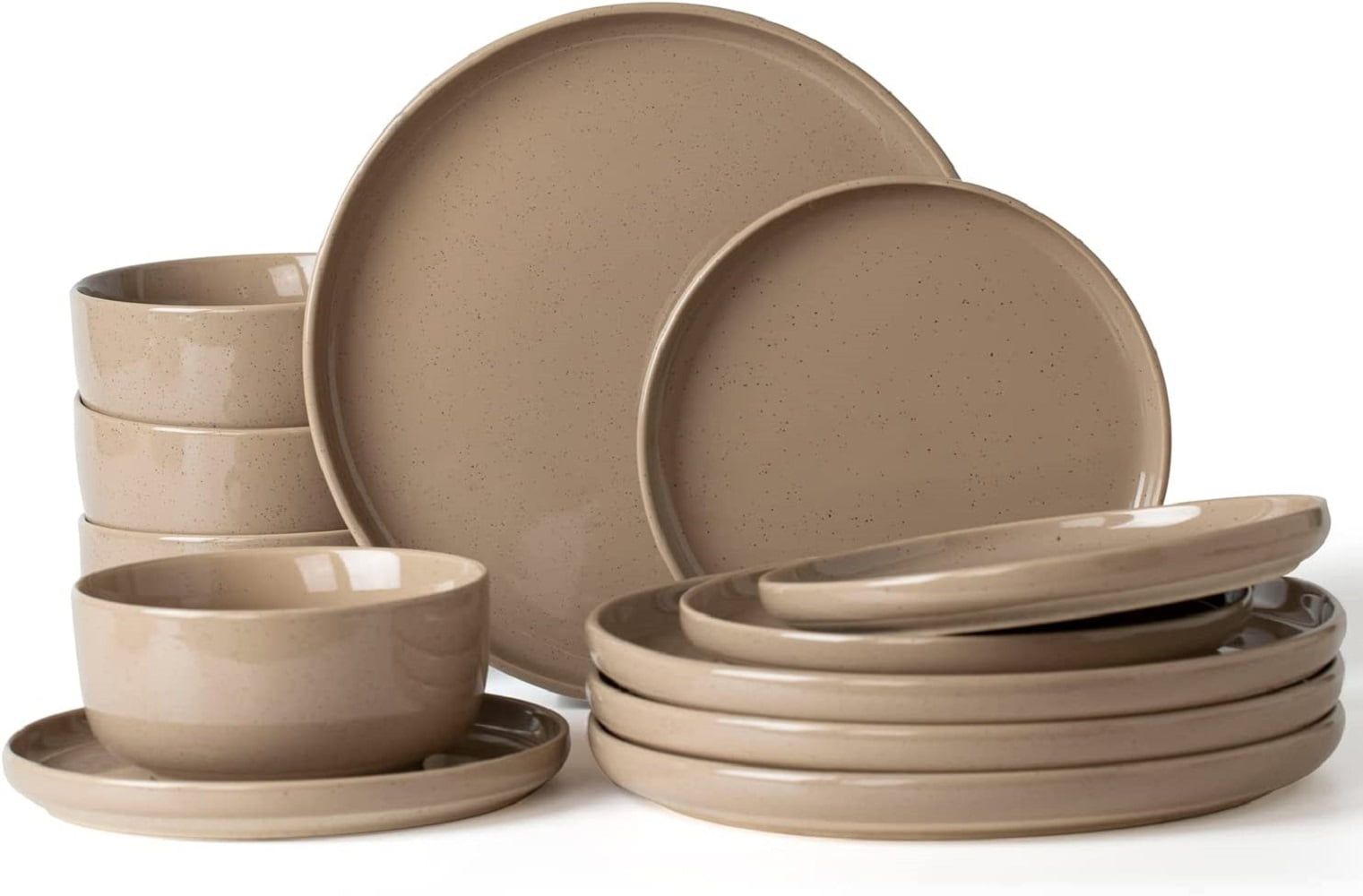 Cinnamon Brown Ceramic 12-Piece Round Dinnerware Set