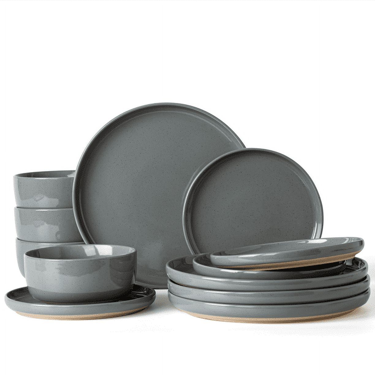 Dark Gray Ceramic 12-Piece Round Dinnerware Set for 4