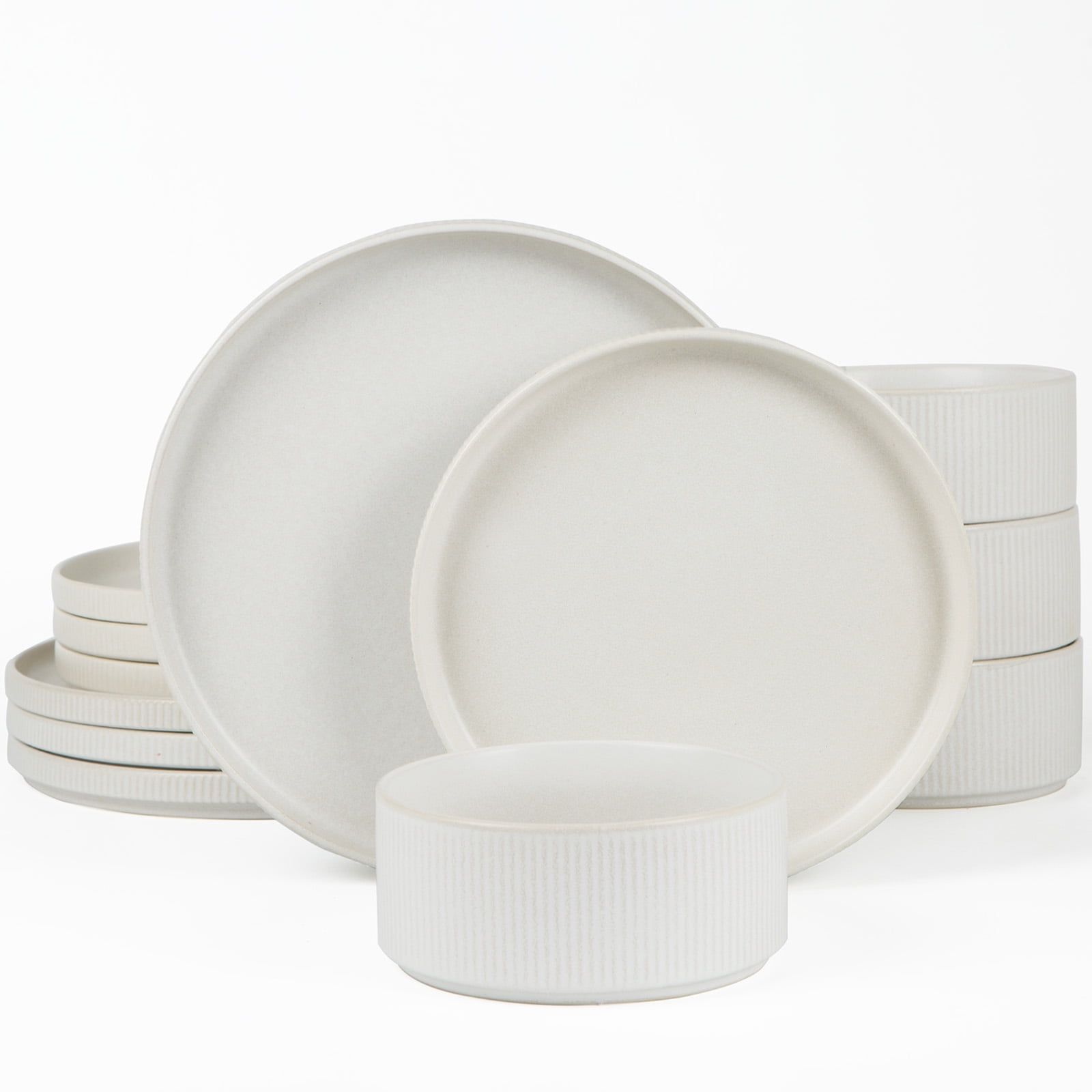 Matte White Ceramic 12-Piece Dinnerware Set for Four