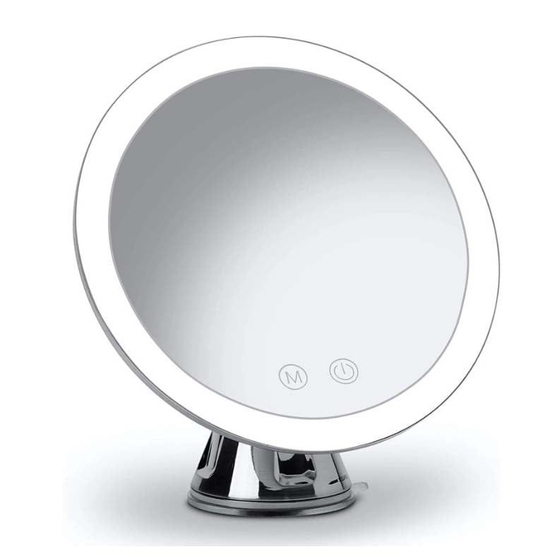 Lana Chrome Finish 10X Magnifying Round Wall-Mounted LED Mirror