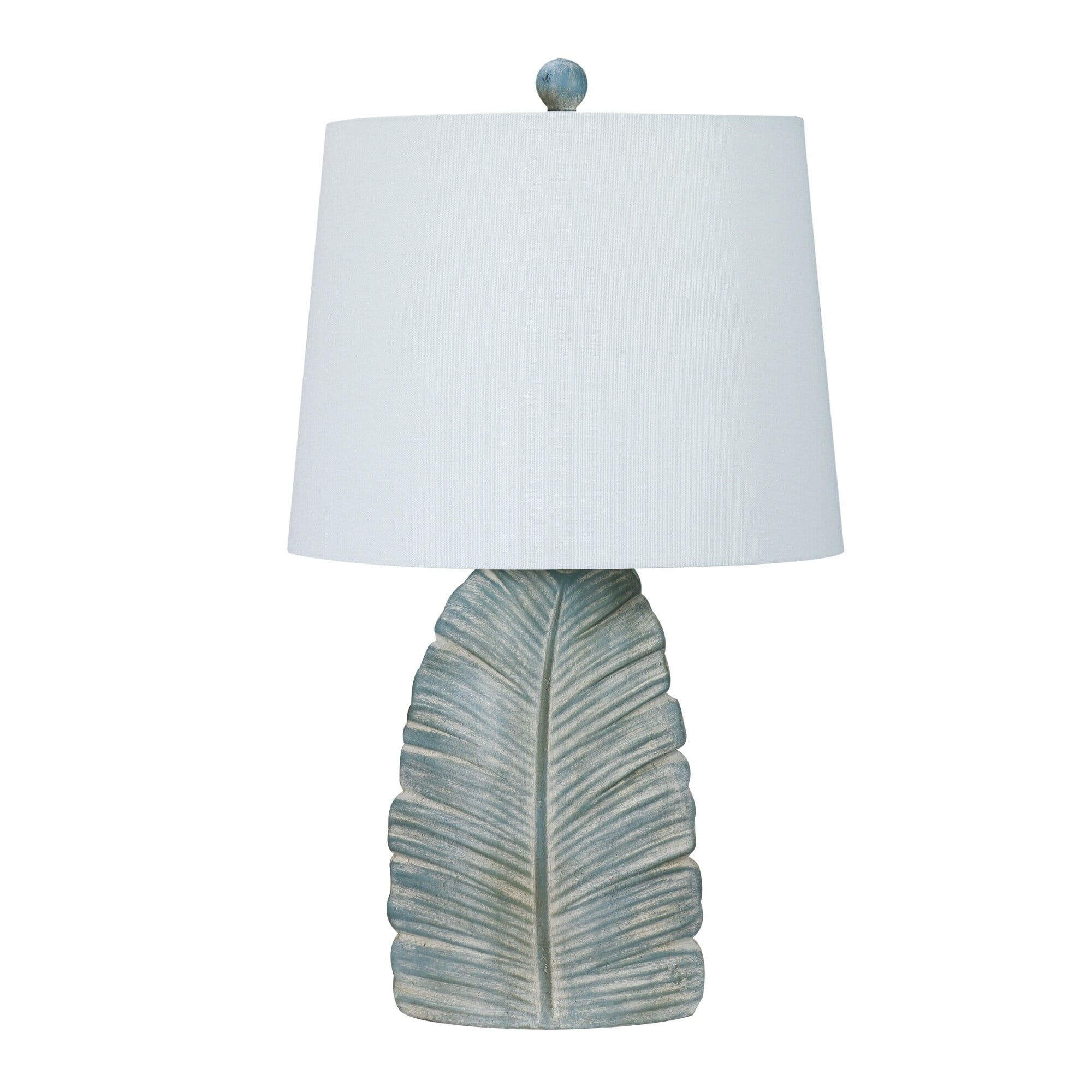 Antique Blue Resin Fern Leaf Table Lamp with White Shade