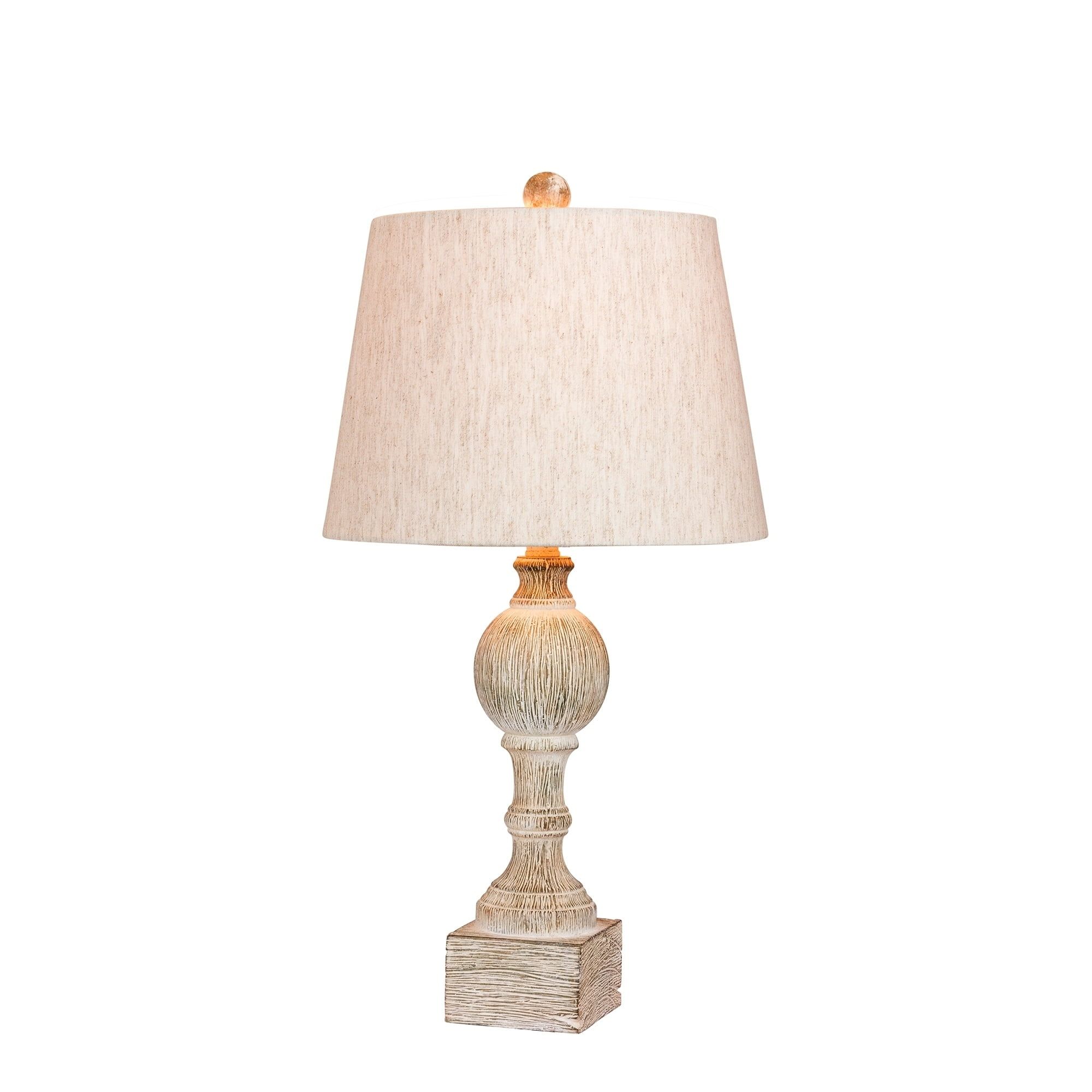 Cottage Antique White Sculpted Resin Table Lamp with Beige Shade