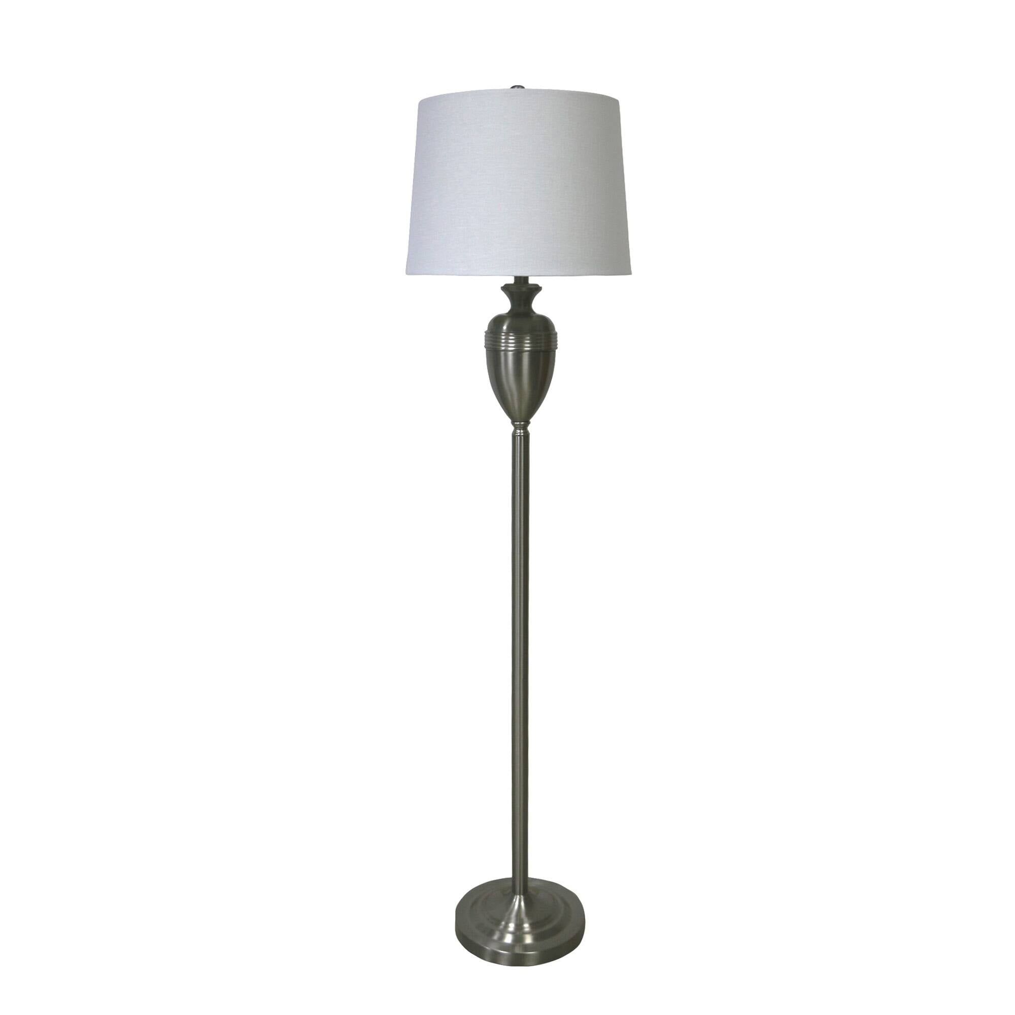 61" Brushed Steel Decorative Urn Floor Lamp with White Shade