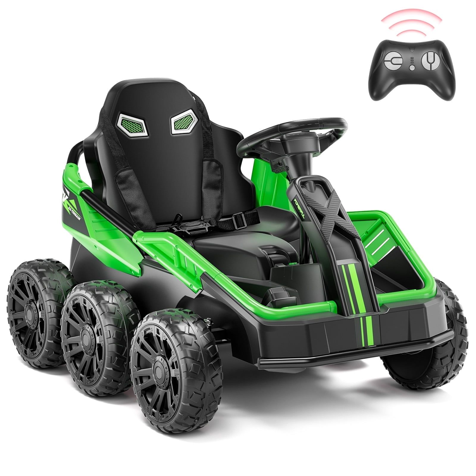 Green 24V 6-Wheel Electric Ride-On Car with Remote