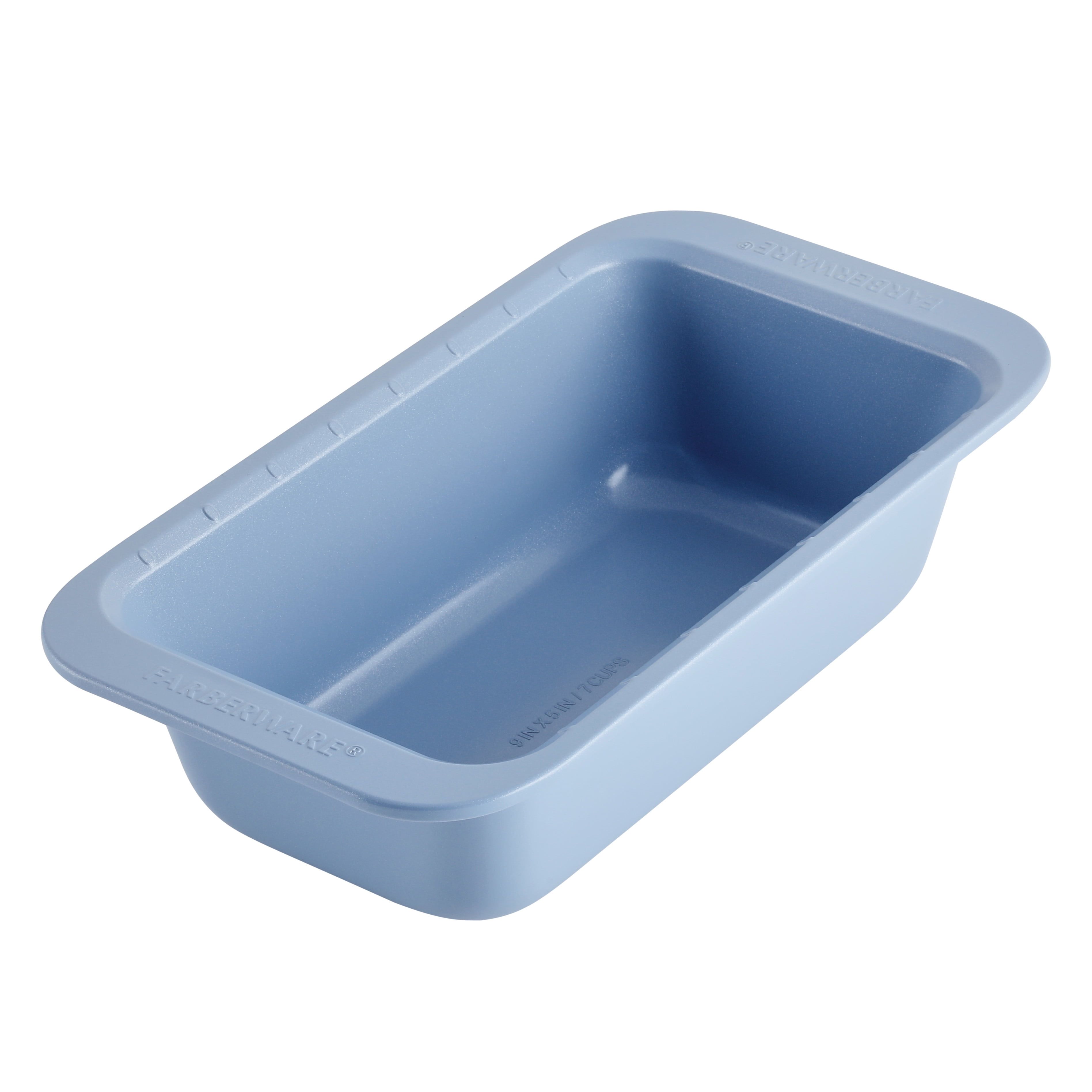 Blue Nonstick Steel Loaf Baking Pan with Portion Marks