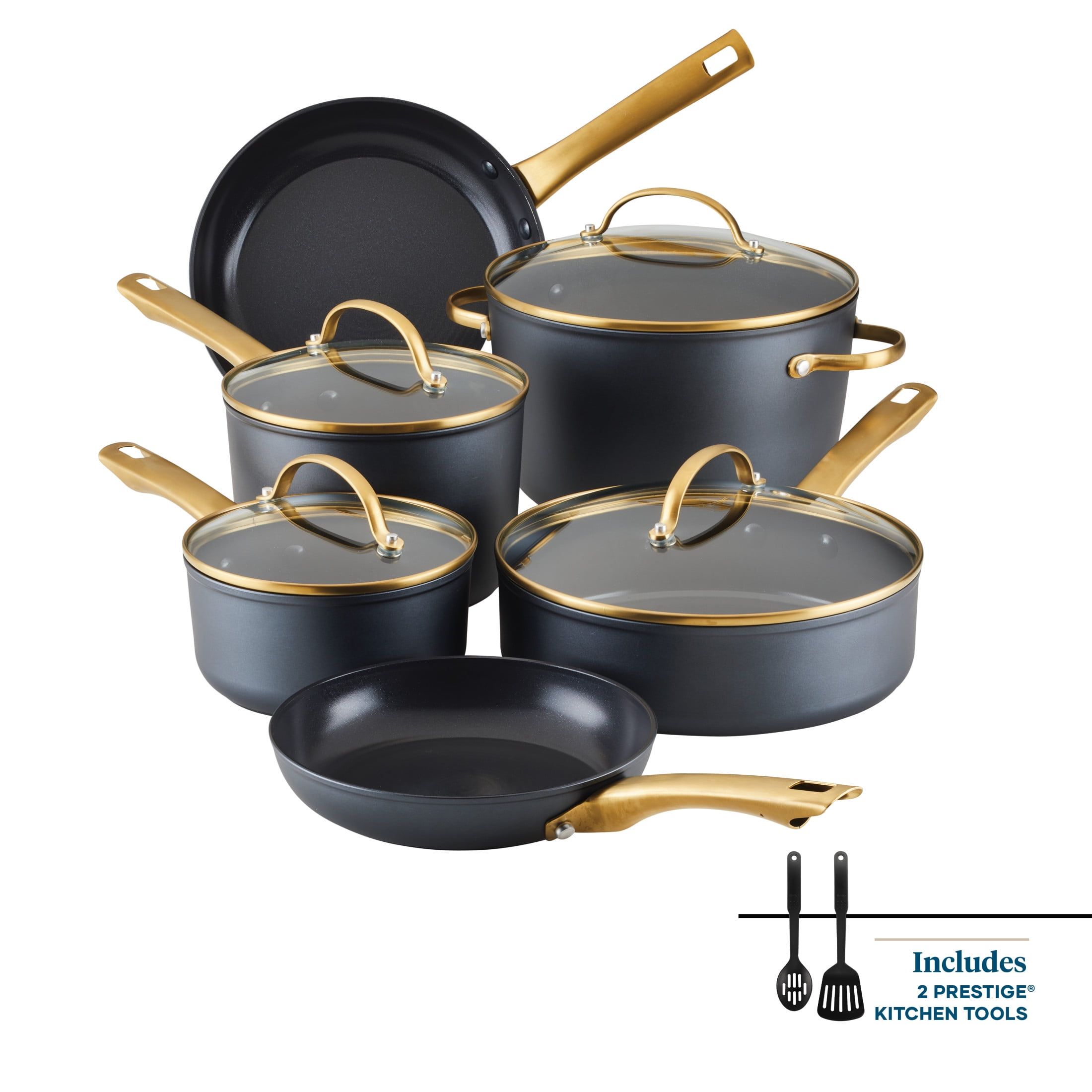 Black and Gold Forged Induction 12-Piece Nonstick Cookware Set