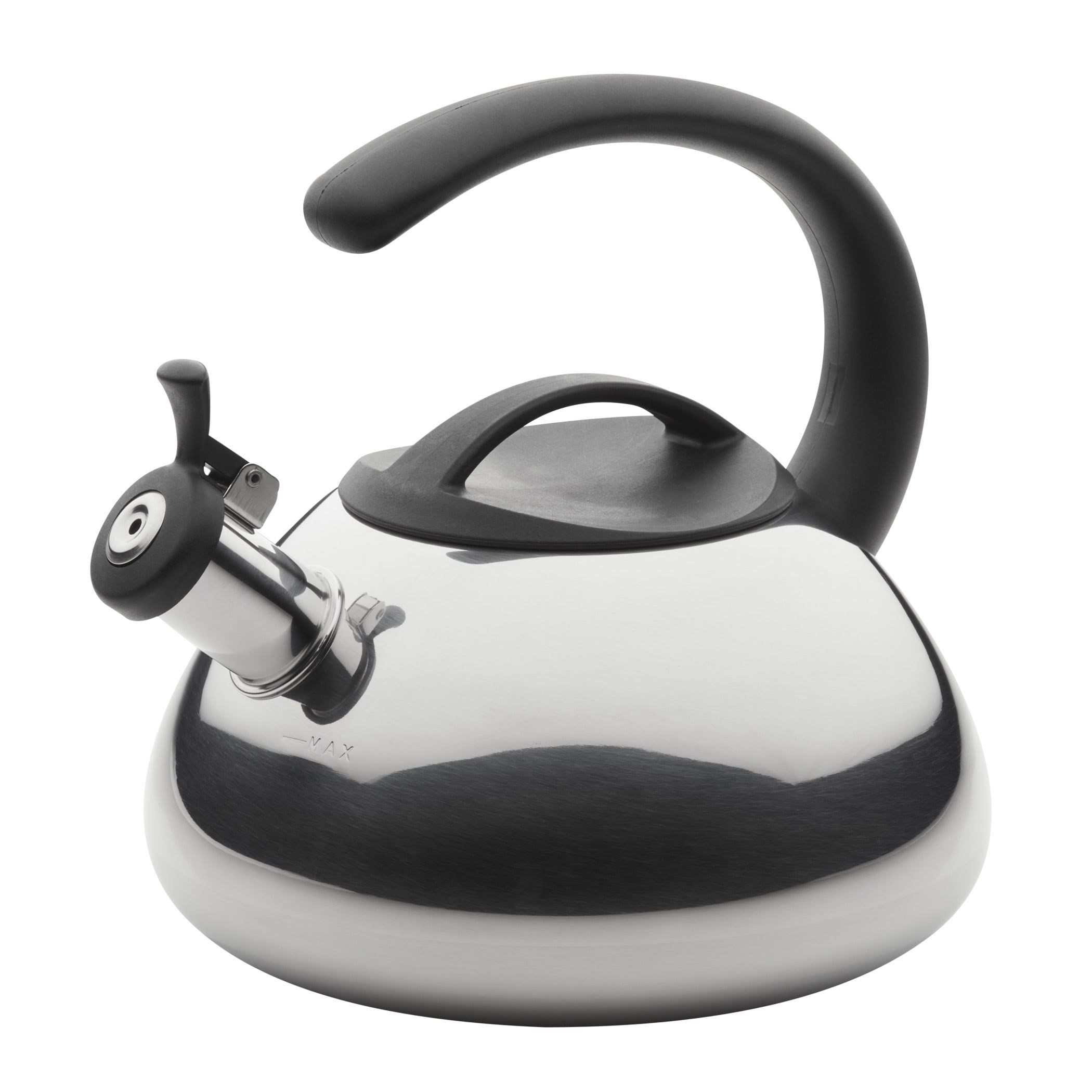 Silver Stainless Steel Whistling Tea Kettle, 2.3 Quart