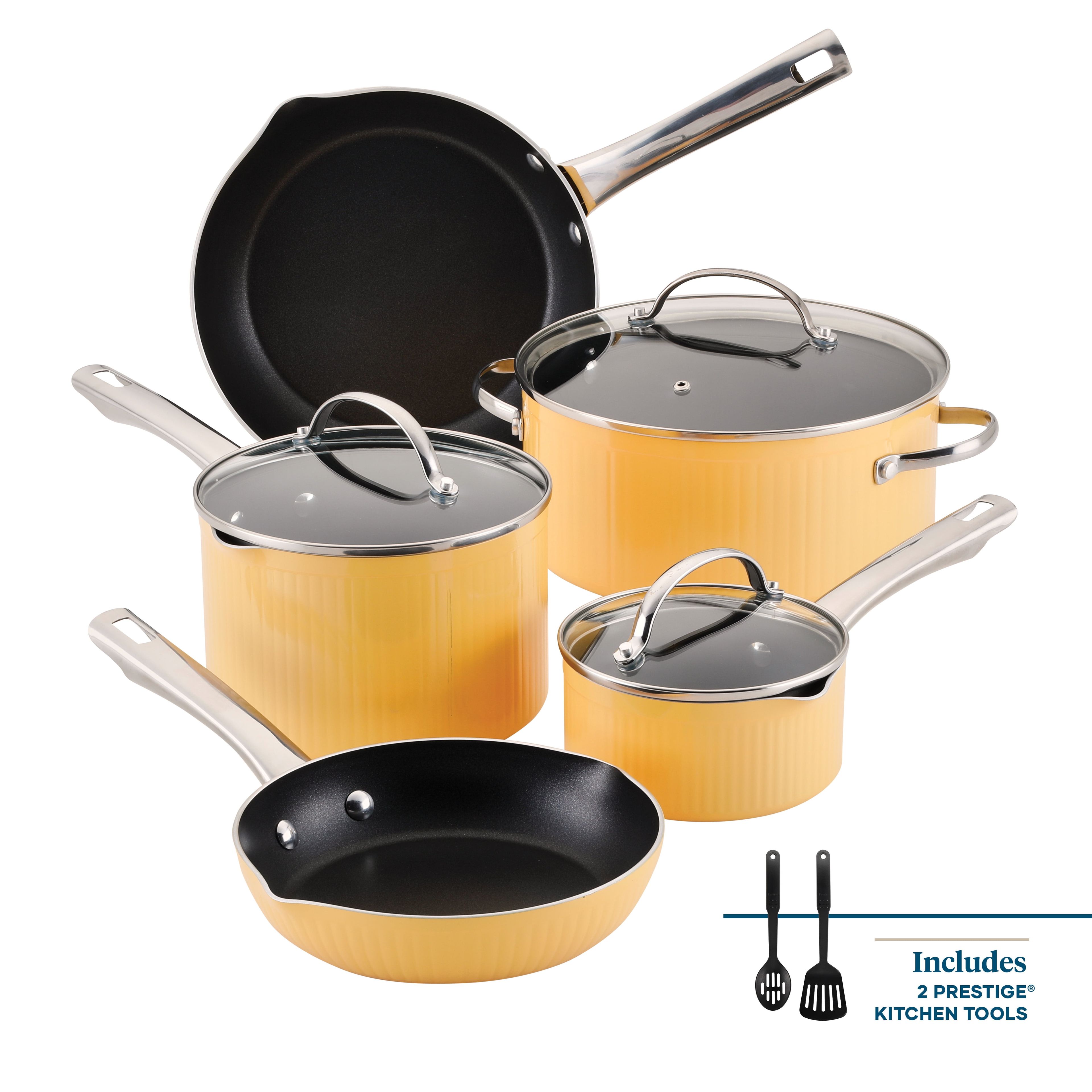 Yellow Aluminum Nonstick 10-Piece Cookware Set with Glass Lids