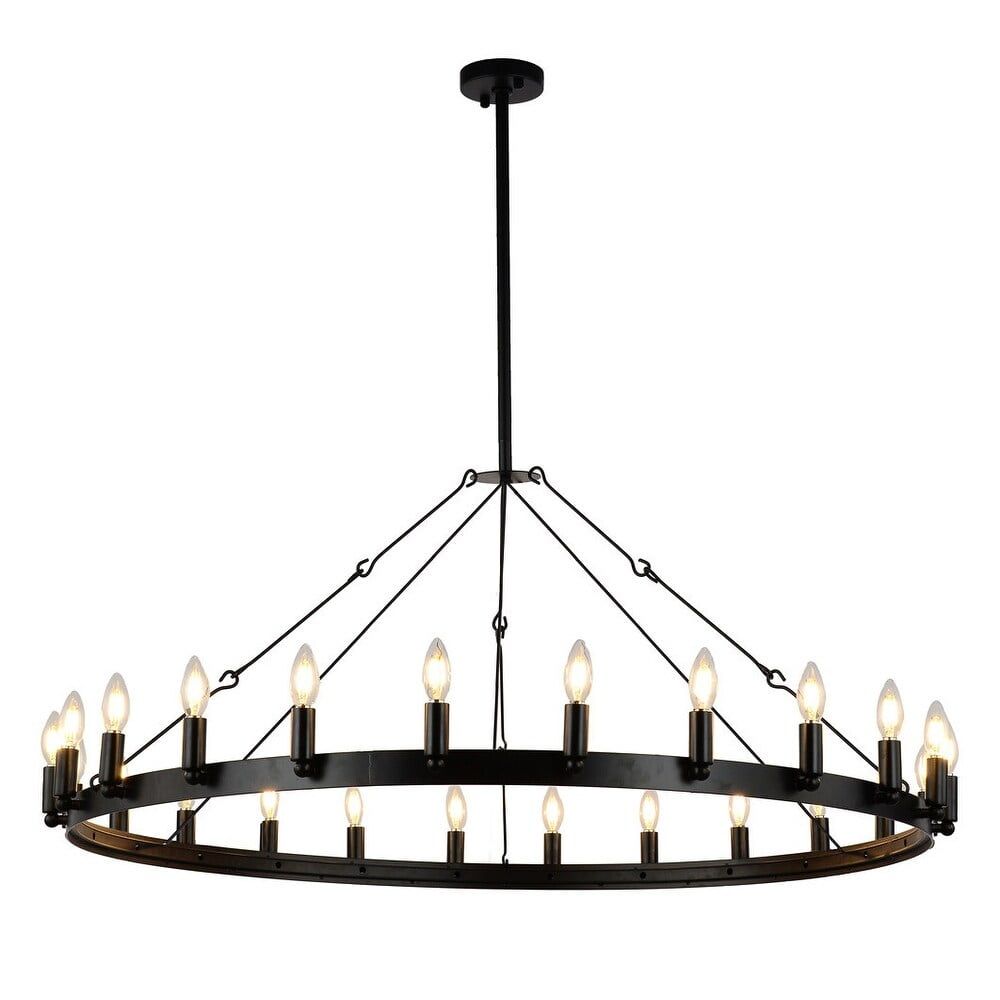 Farmhouse 48" Black 24-Light Wagon Wheel Iron Chandelier