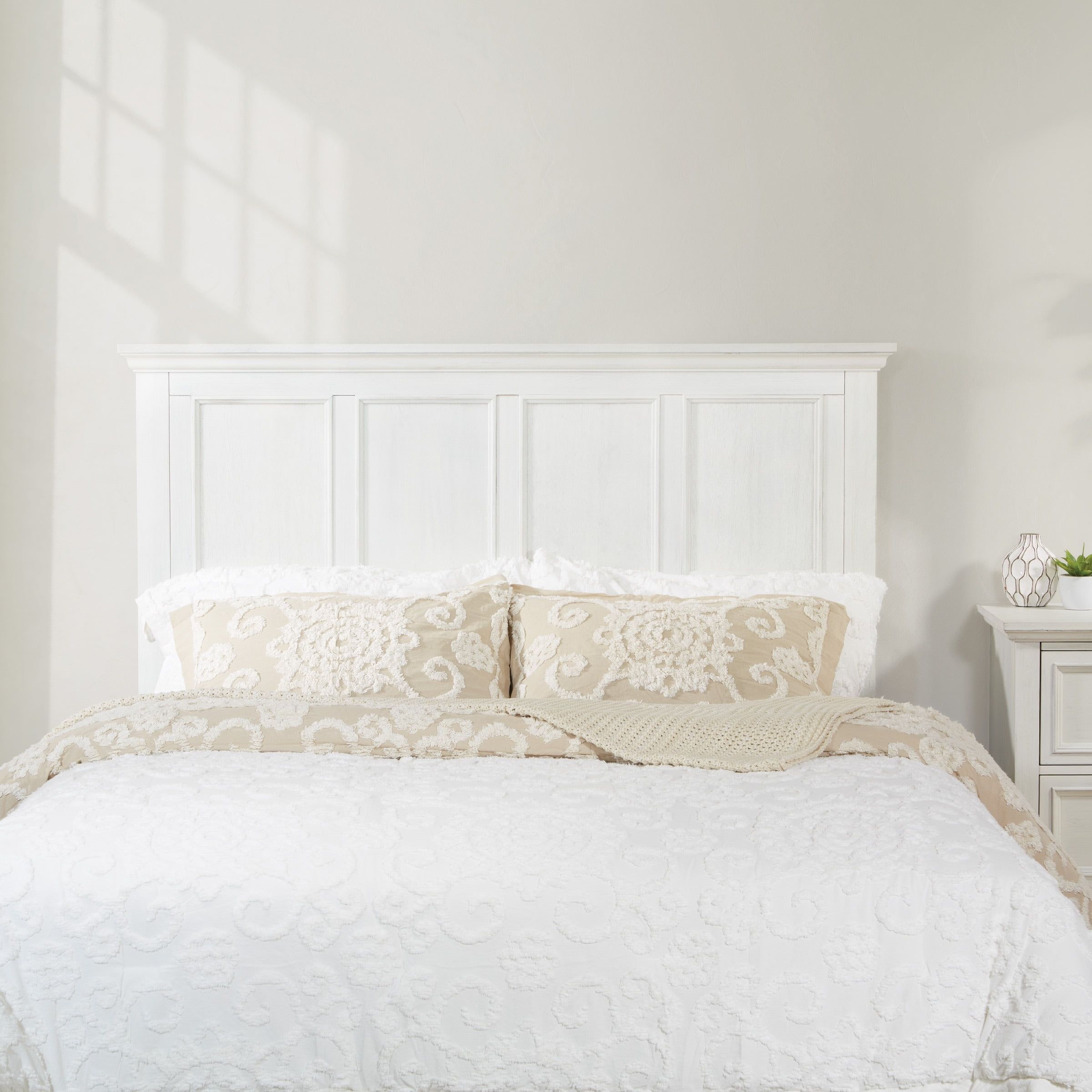 Rustic White Queen Paneled Wood Headboard