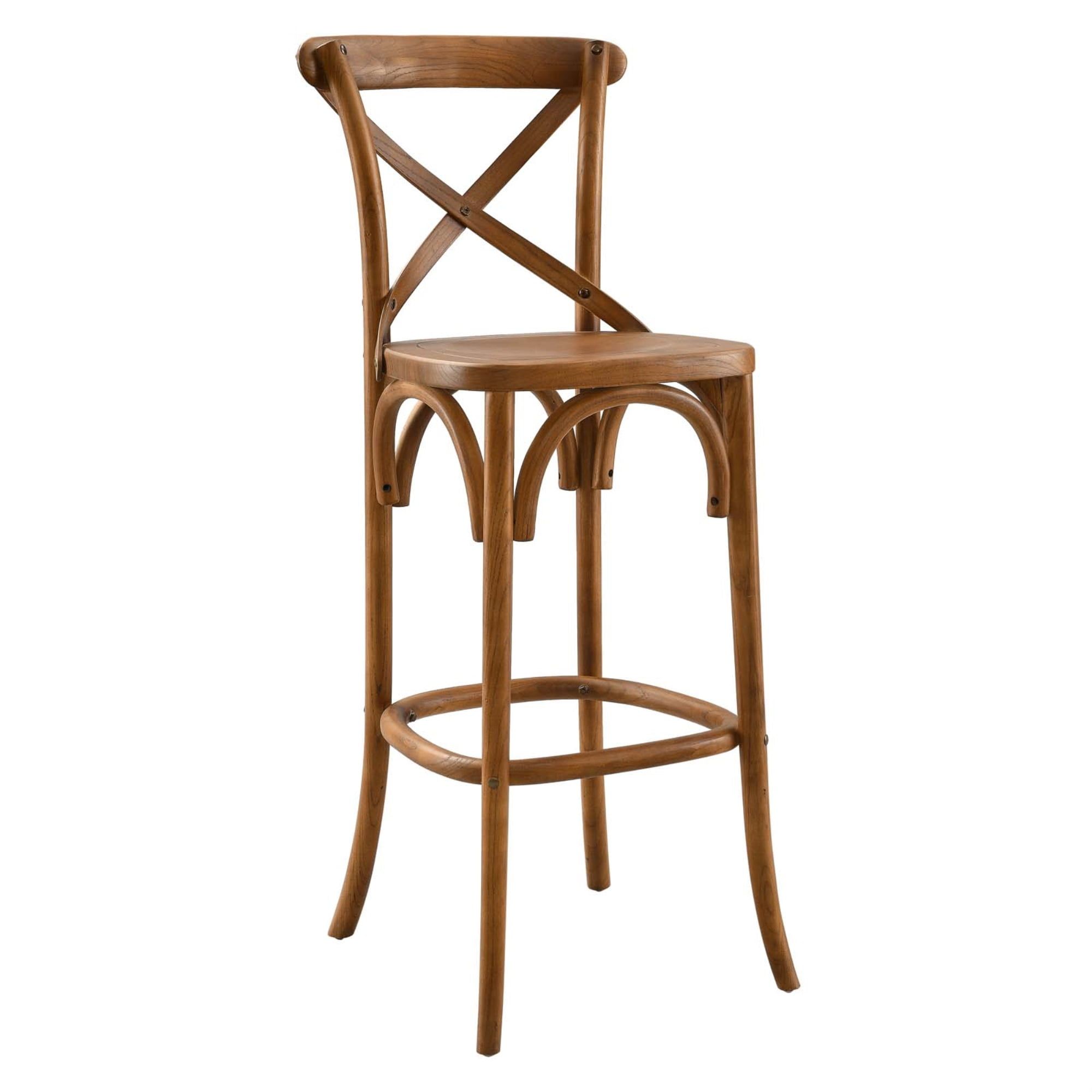 Elm Wood Brown X-Back Counter Bar Stool