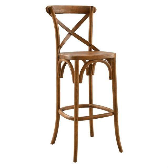 Elm Wood Brown X-Back Counter Bar Stool