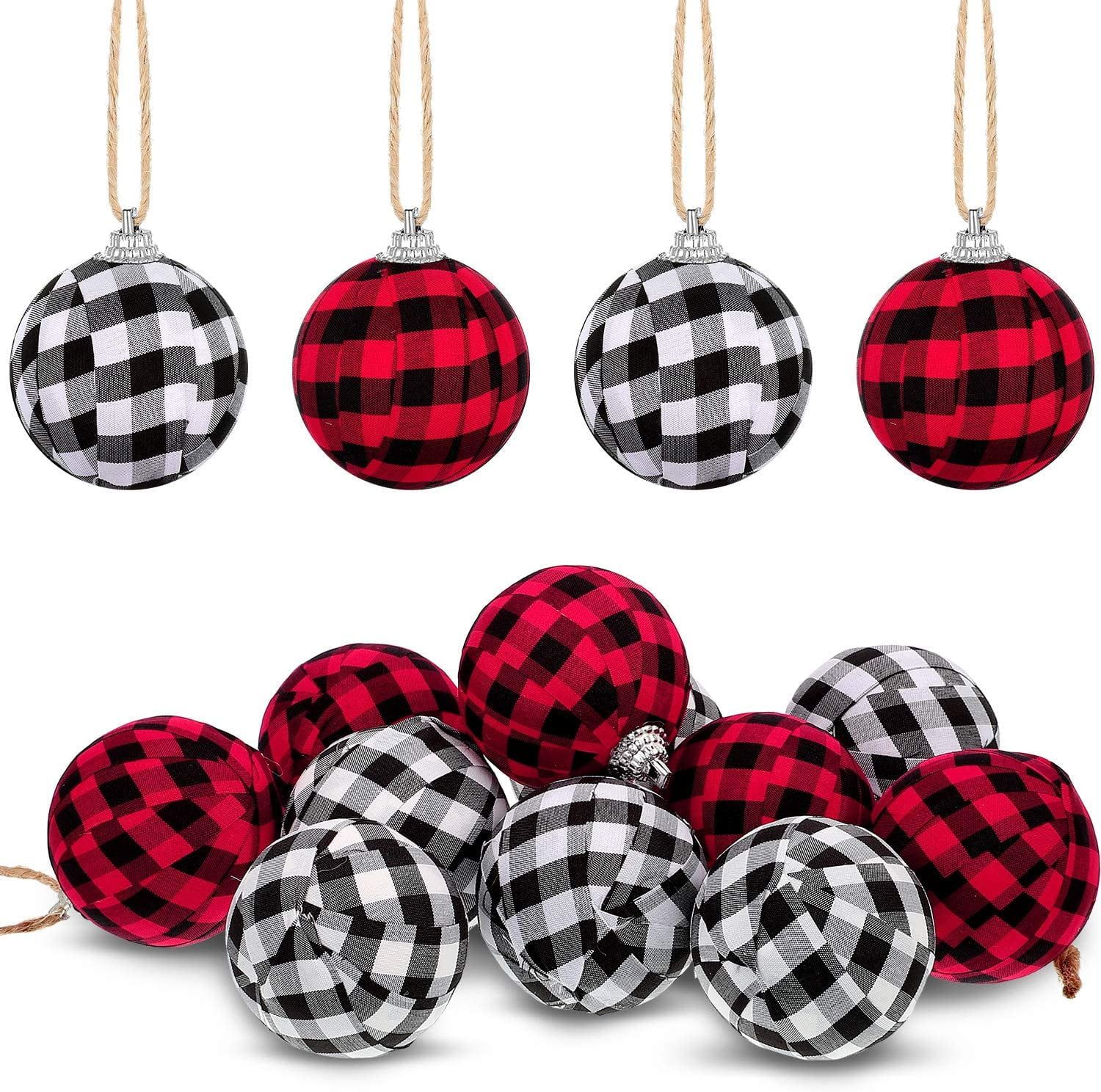 Farmhouse Red and Black Buffalo Plaid Fabric Ball Ornaments