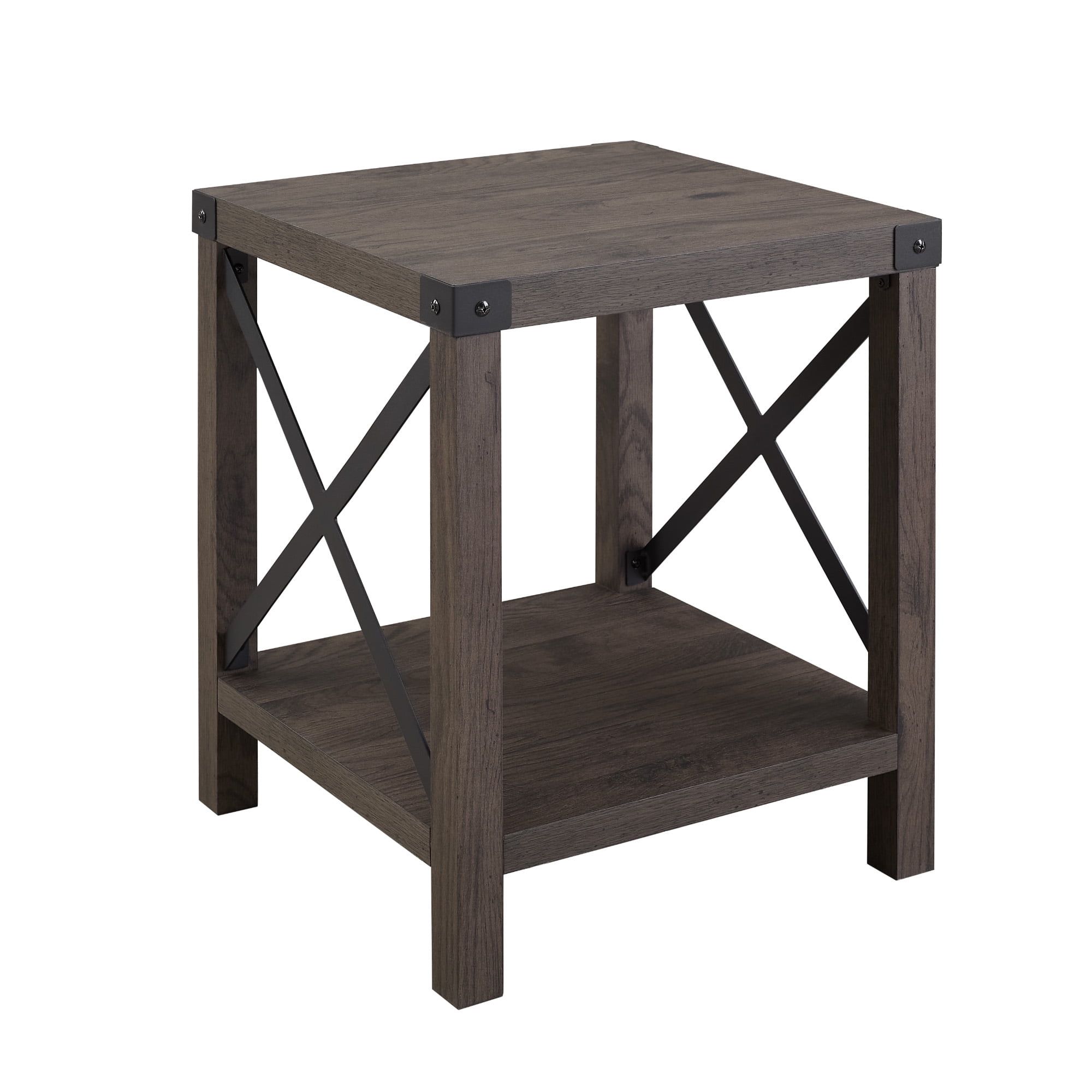 Sable Grey Square Industrial Wood and Metal Side Table