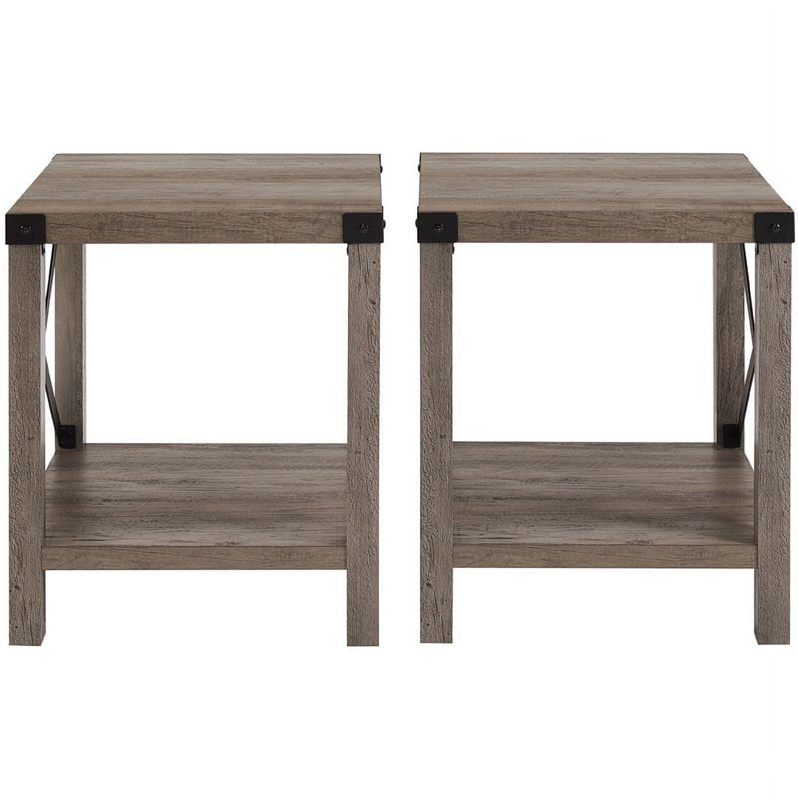 Farmhouse Gray Wash Metal-X Storage Side Tables (Set of 2)