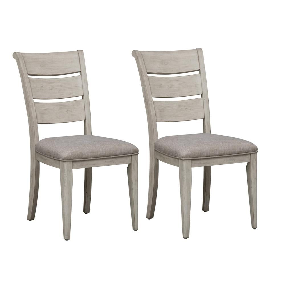 Antique White Ladder Back Upholstered Side Chairs, Set of 2