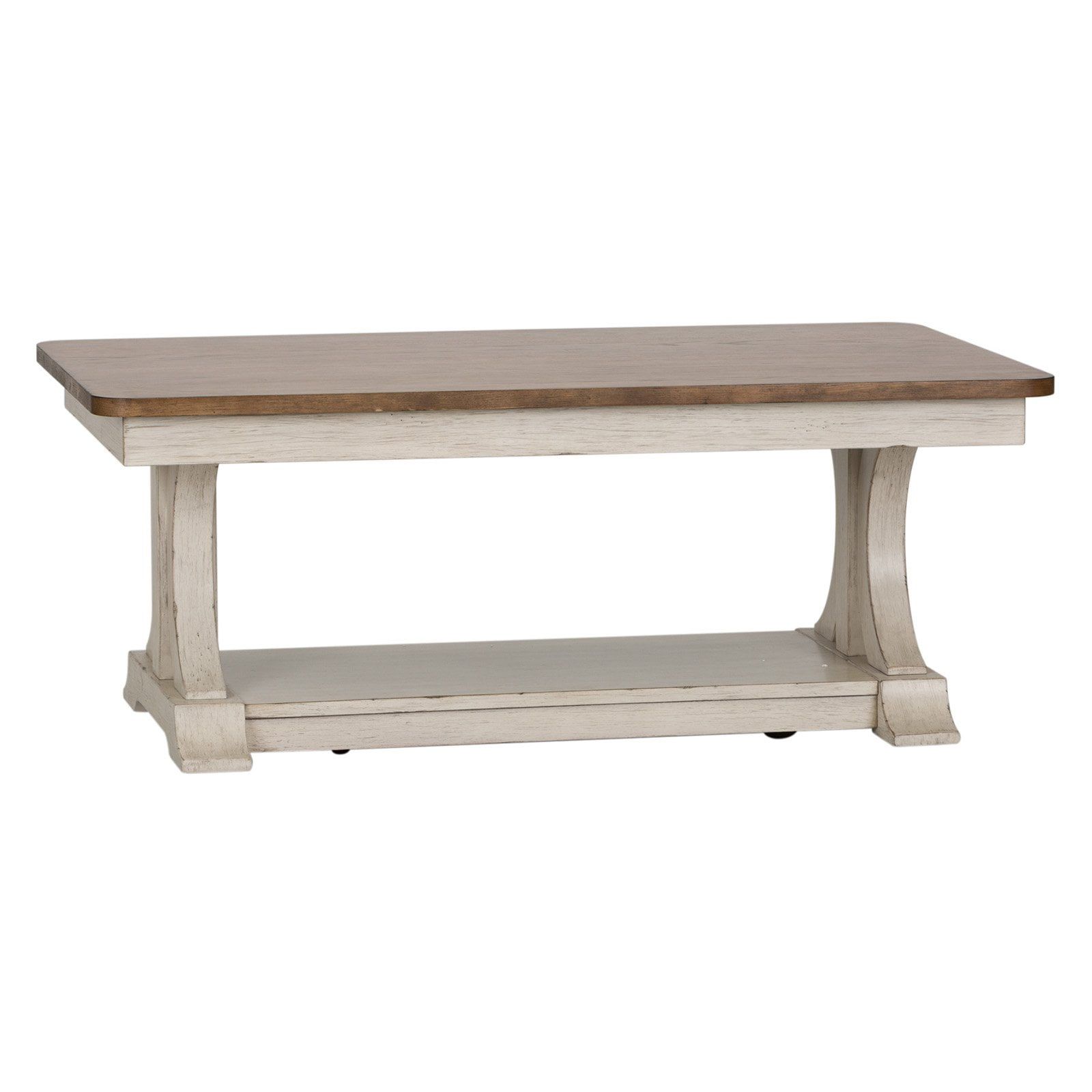 White and Chestnut Rectangular Wood Cocktail Table with Shelf