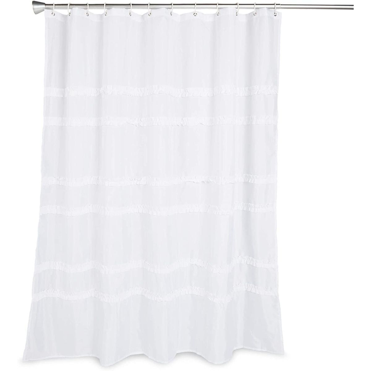 White Fabric Farmhouse Shower Curtain Set with Hooks