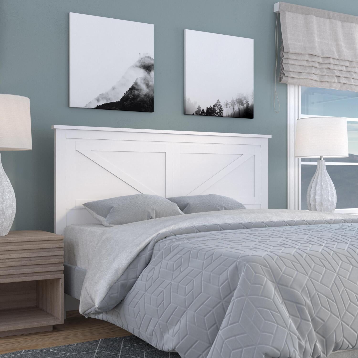 Gloss White Farmhouse Queen Wood Panel Headboard