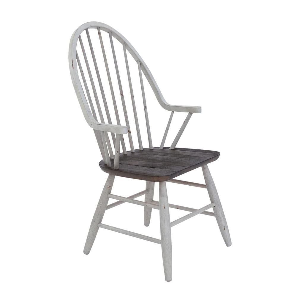 Transitional Brown and White Wood Windsor Arm Chair