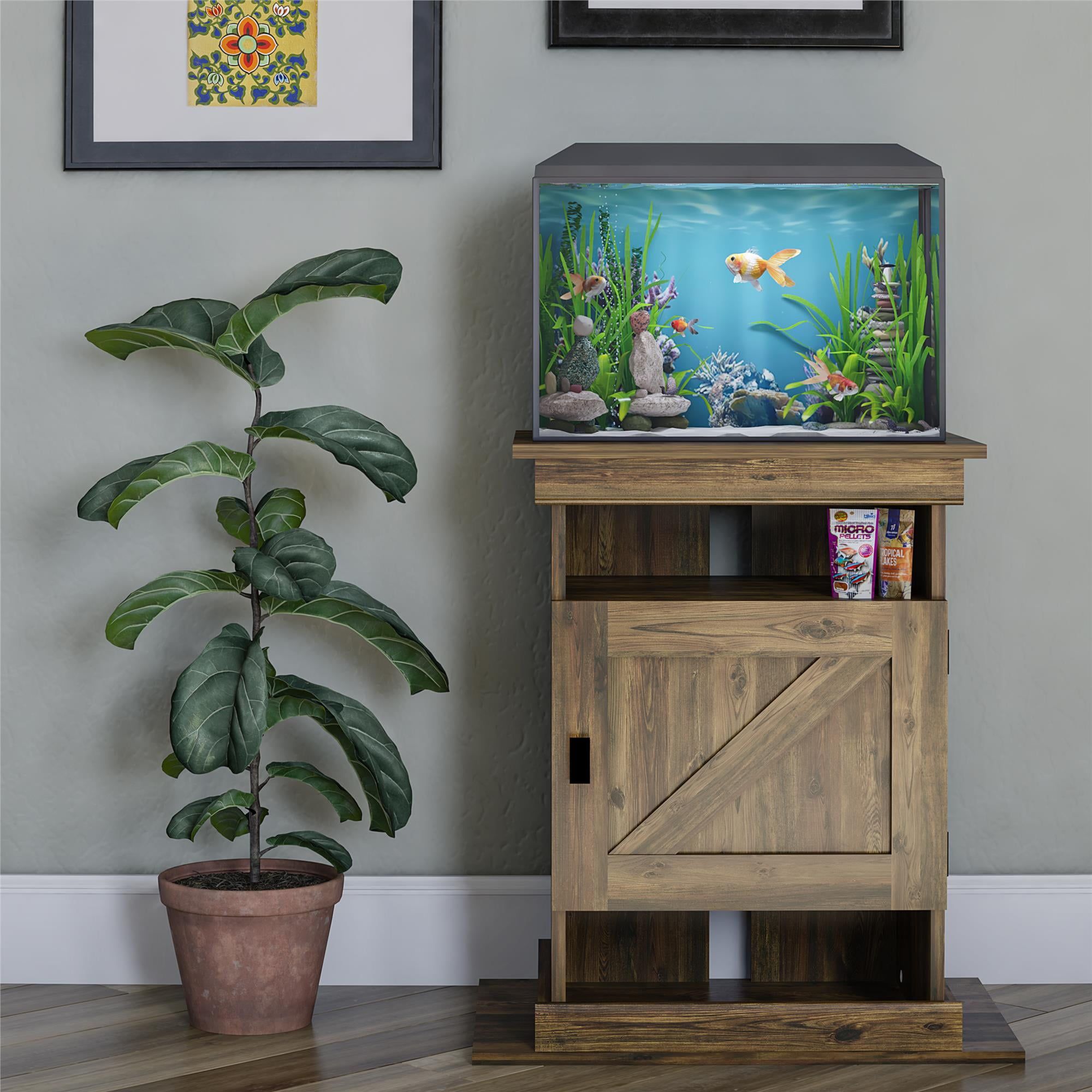 Farmington Rustic Brown Aquarium Stand with Storage