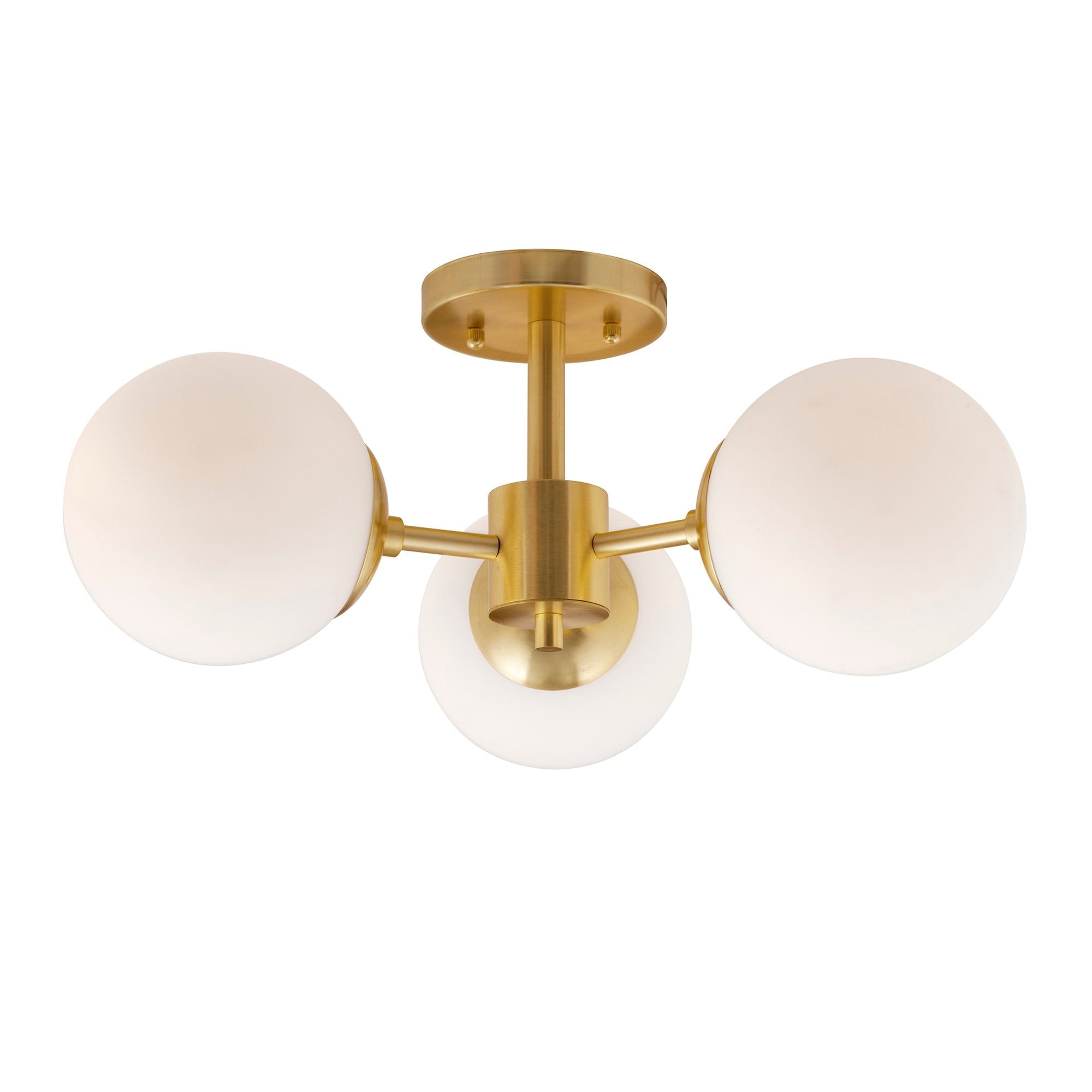 Transitional Farrell 18" Soft Gold Semi-Flush Mount with Opal Glass Globes