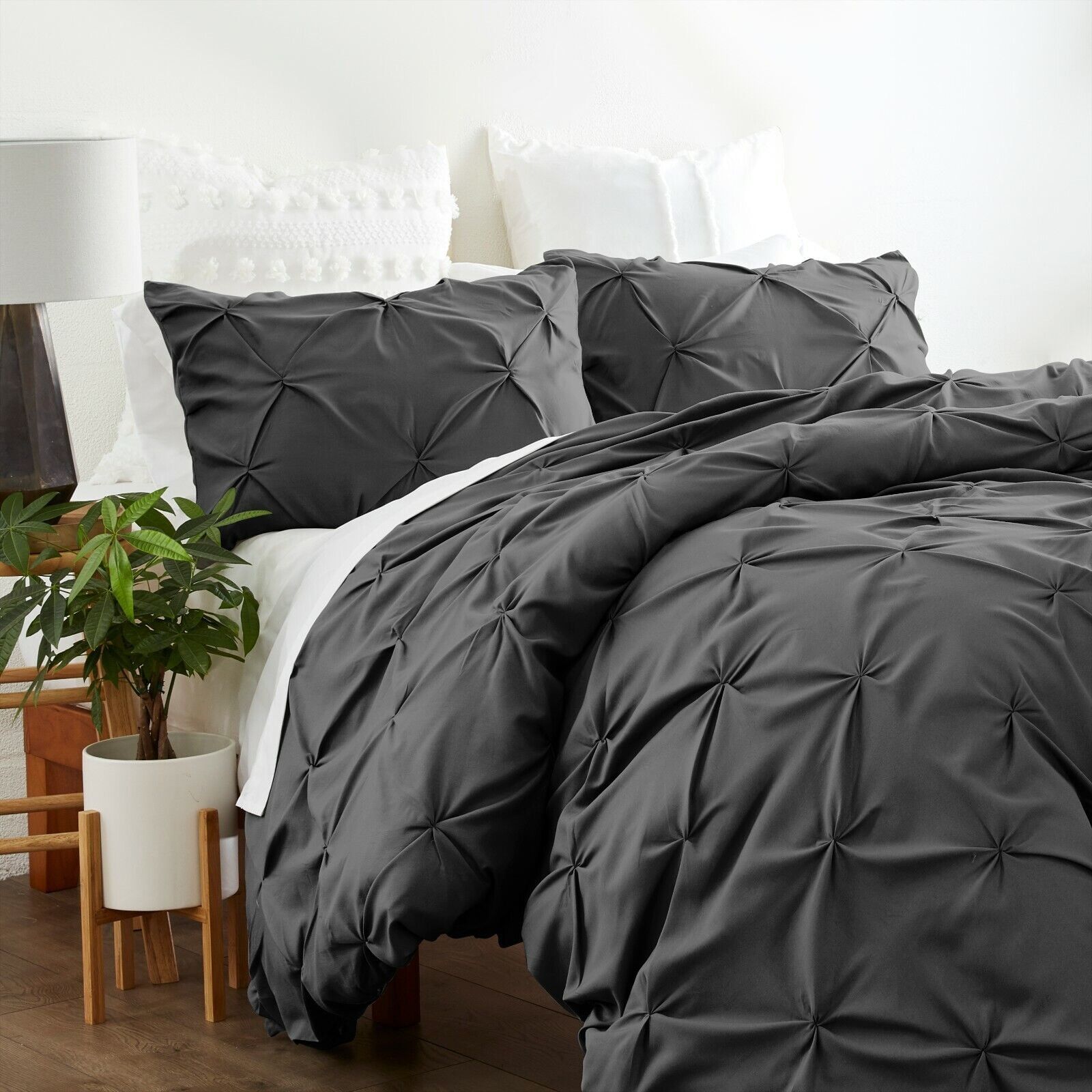 Gray Pintuck Microfiber Full/Queen Duvet Cover Set