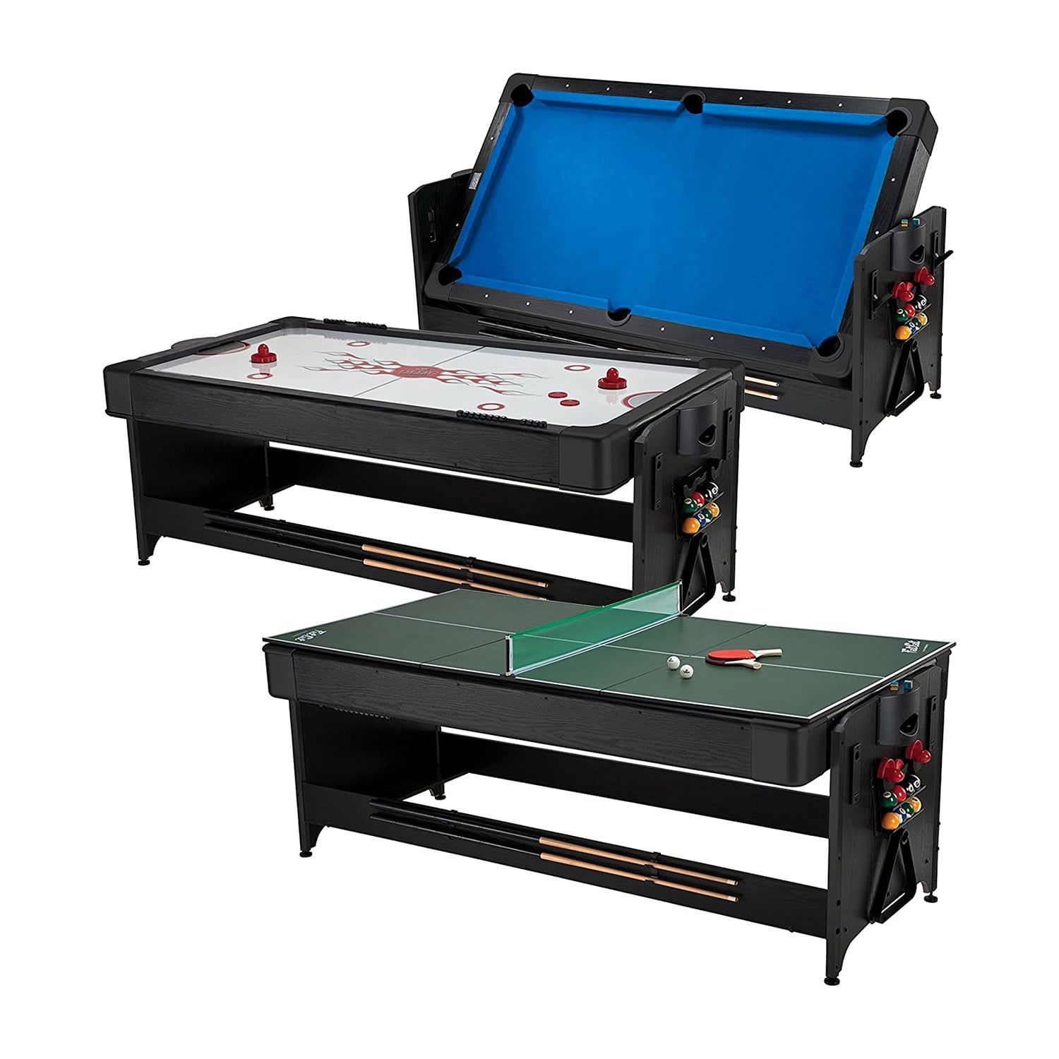 Blue 3-in-1 Air Hockey, Billiards, and Table Tennis Game Table