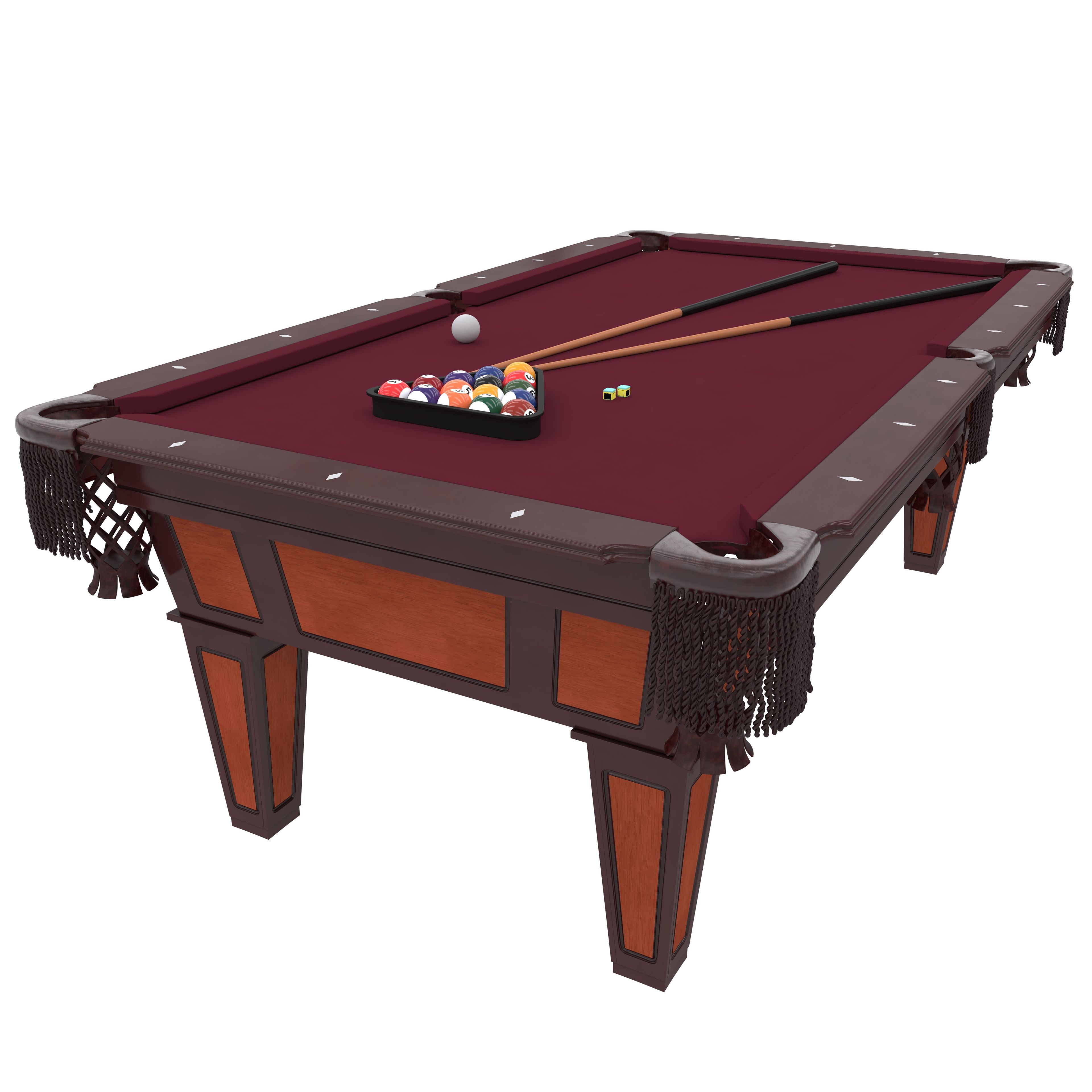 Reno 7.5' Dark Cherry and Burgundy Billiard Table with Accessories