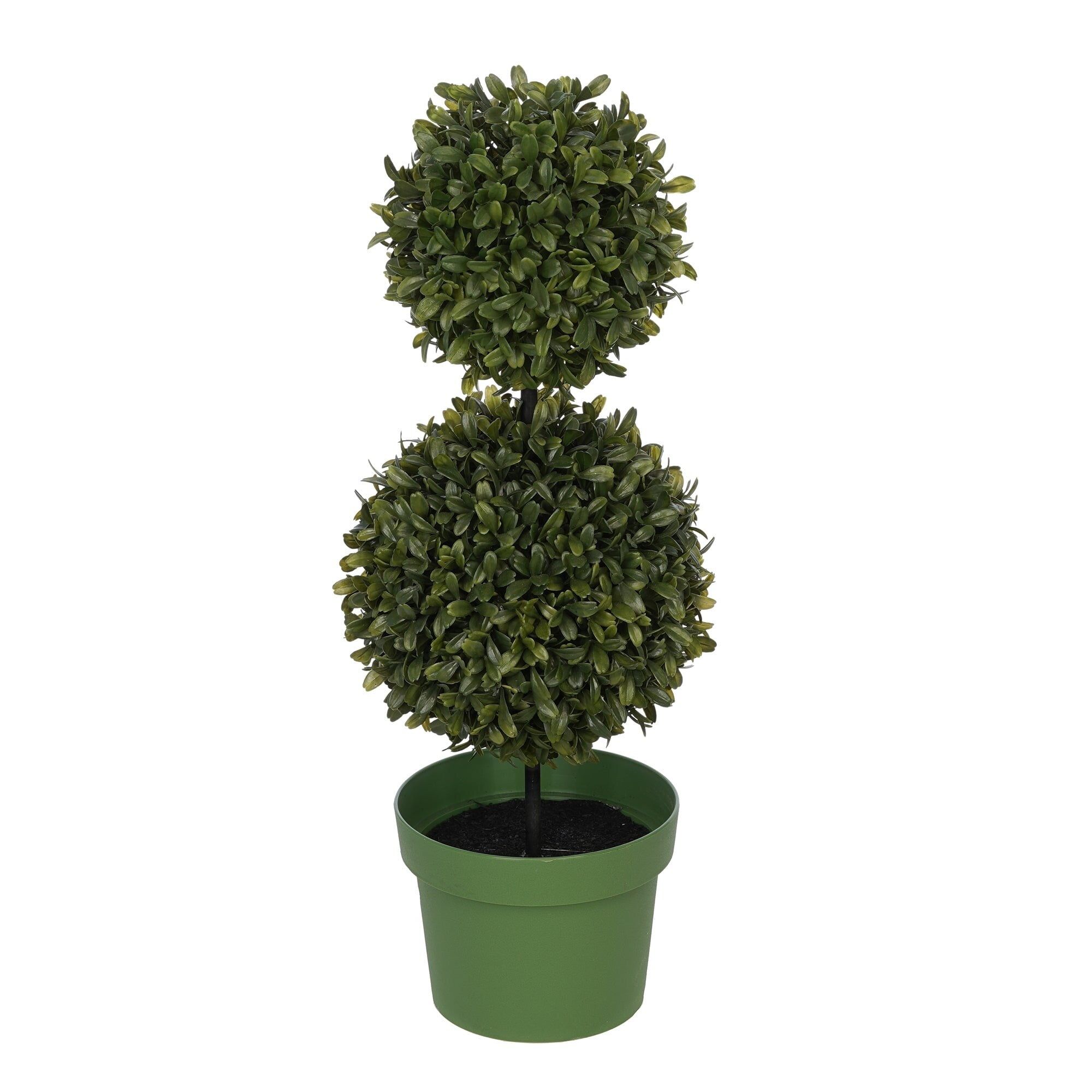 19-inch Green Silk Double Ball Boxwood Topiary in Pot