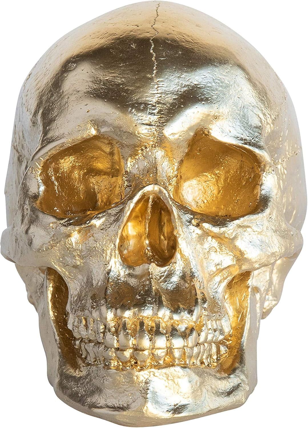 Gold Resin Life-Size Human Skull Sculpture