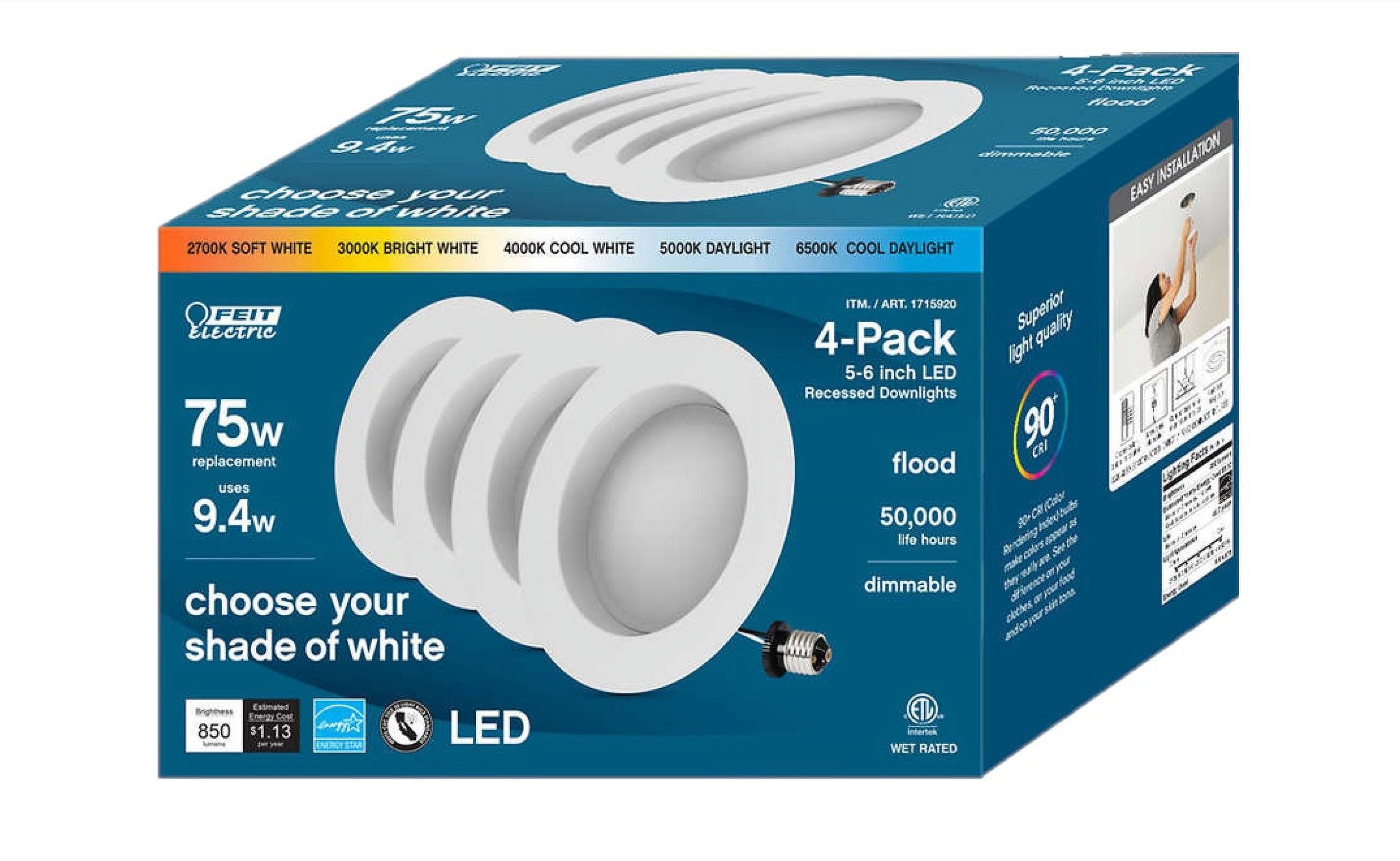 Feit Electric 5-6 Inch LED Recessed Downlight 4-Pack