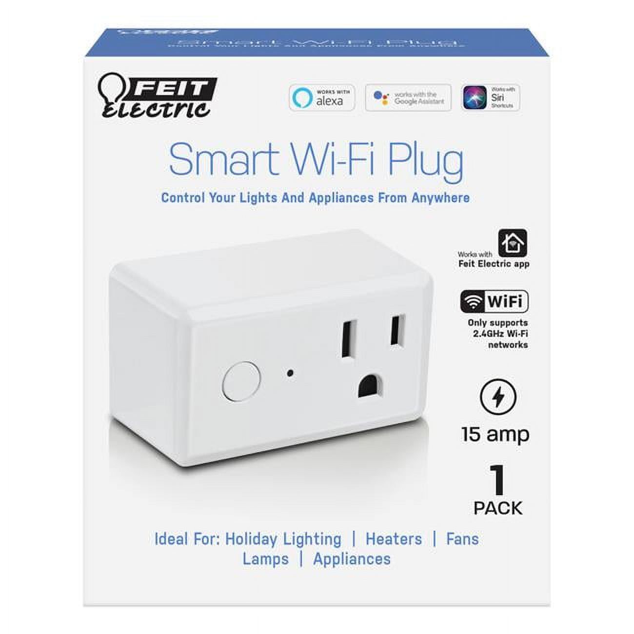 Feit White Indoor Smart Wi-Fi Plug with Voice Control