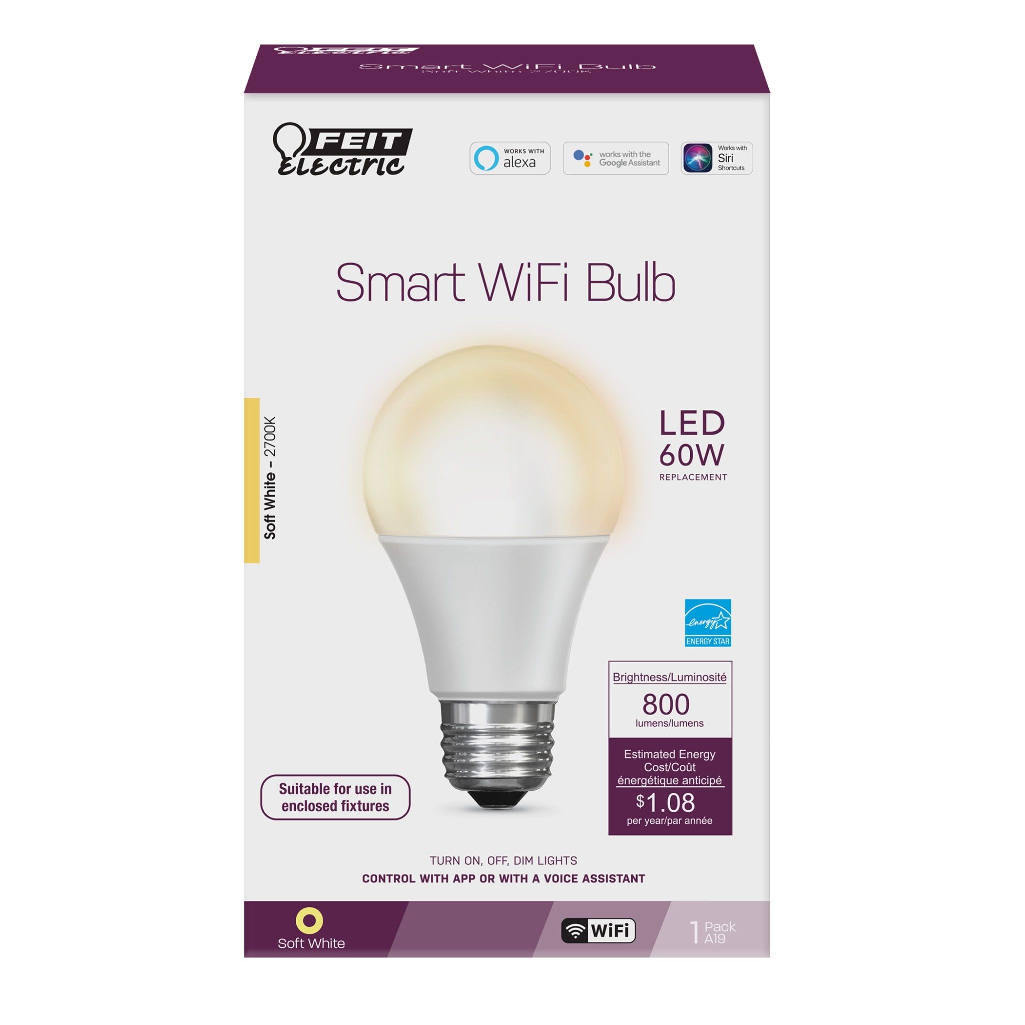 Feit Smart WiFi Soft White LED A19 Bulb