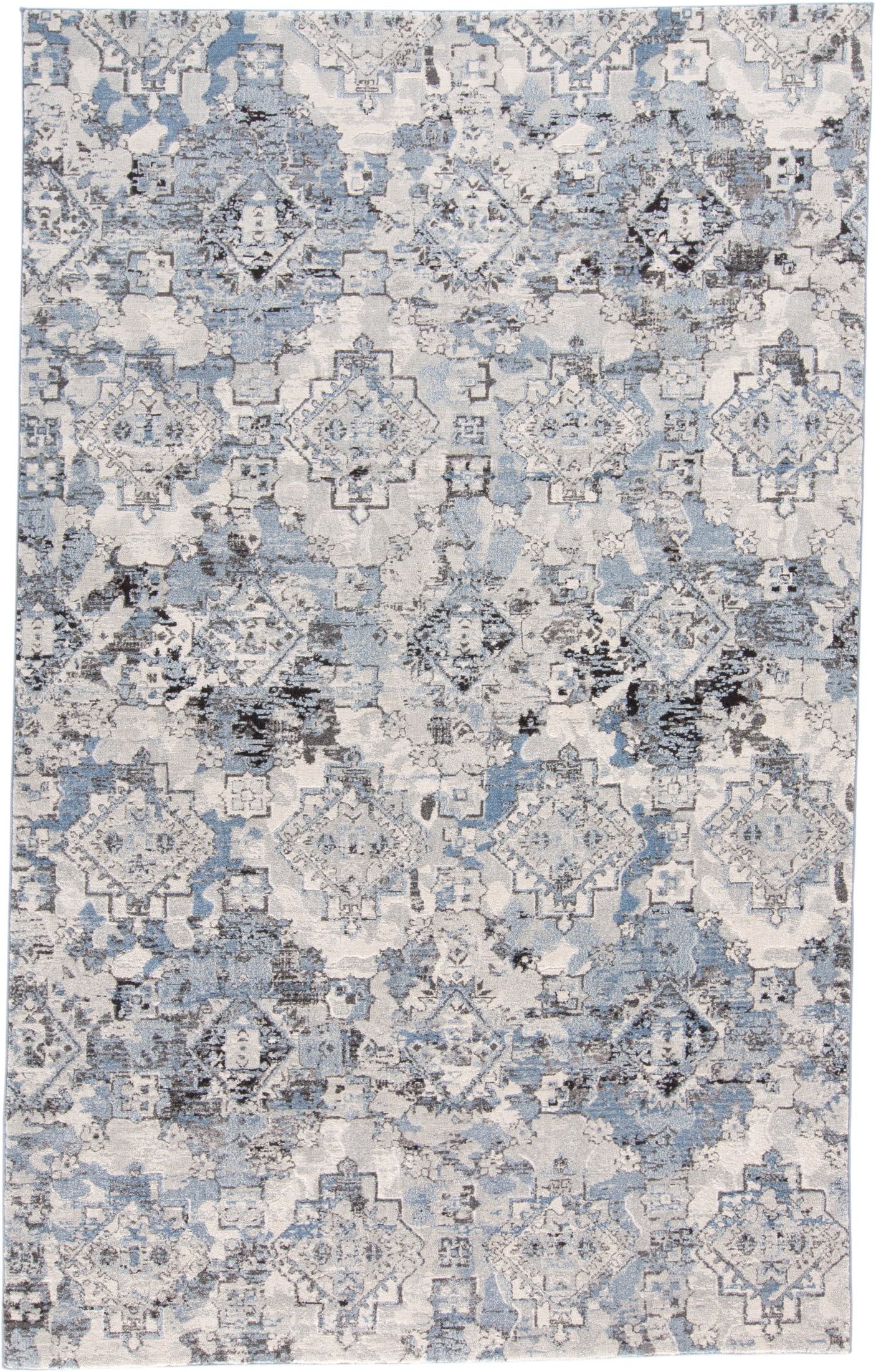 Ivory and Blue Abstract Cotton Synthetic Area Rug 6'7" x 9'6"