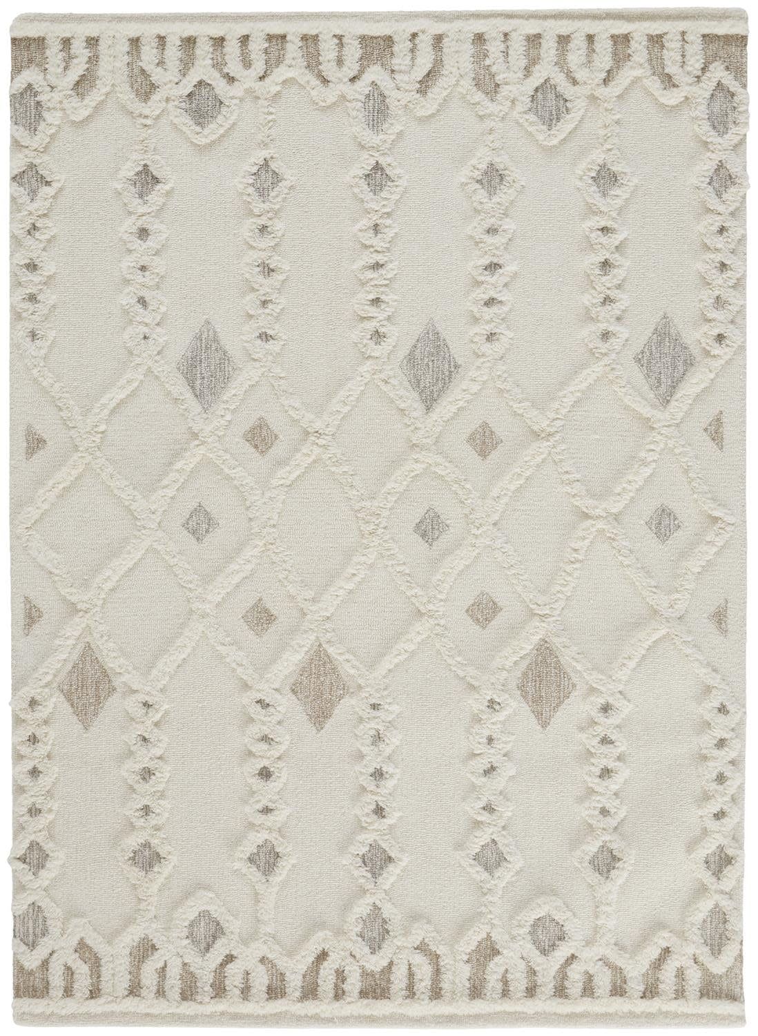 Ivory and Tan Hand-Tufted Wool Geometric Rug, 2' x 3'