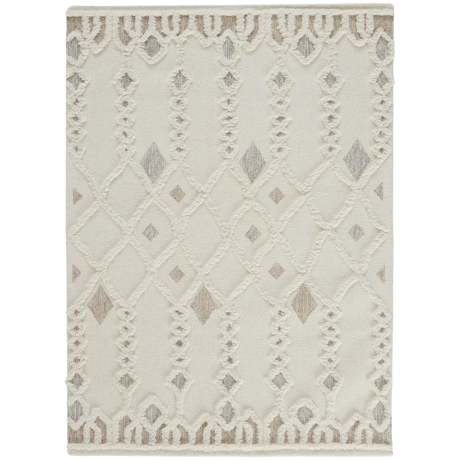 Ivory and Tan Hand-Tufted Wool Geometric Rug, 2' x 3'