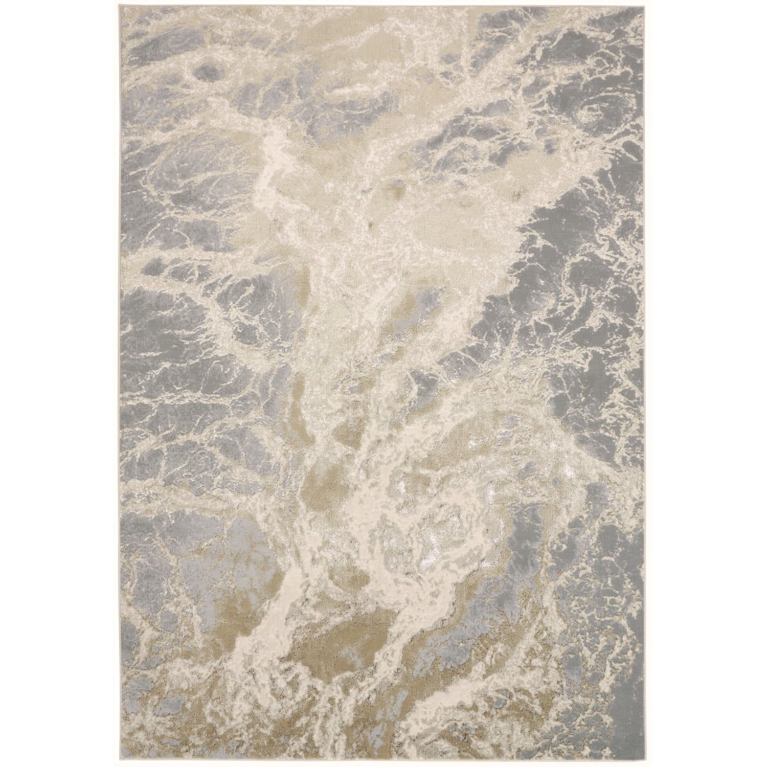 Beige and Gray Synthetic Stain-Resistant 12x15 Area Rug