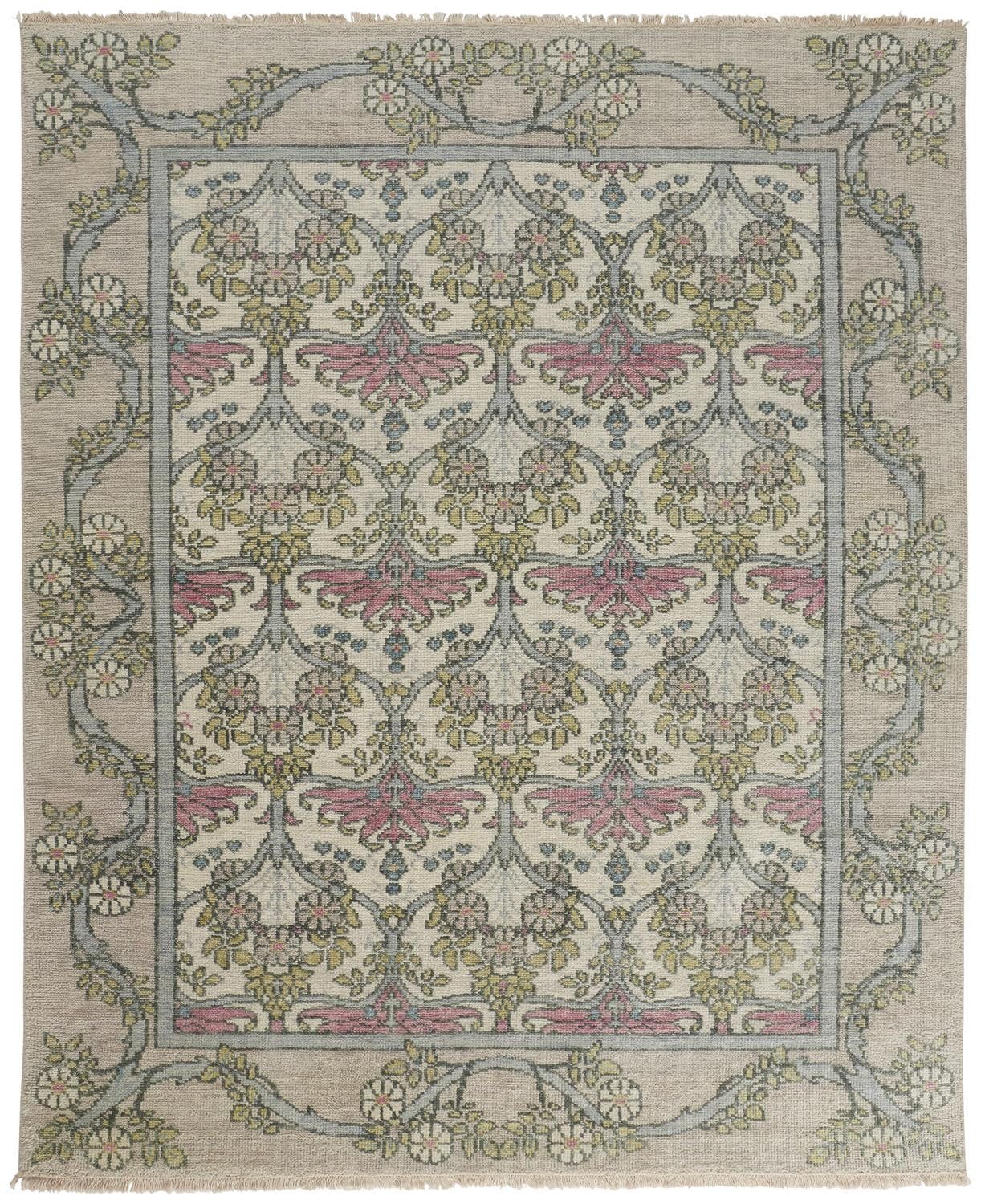 Gray and Pink Hand-Knotted Wool 3'6" x 5'6" Area Rug