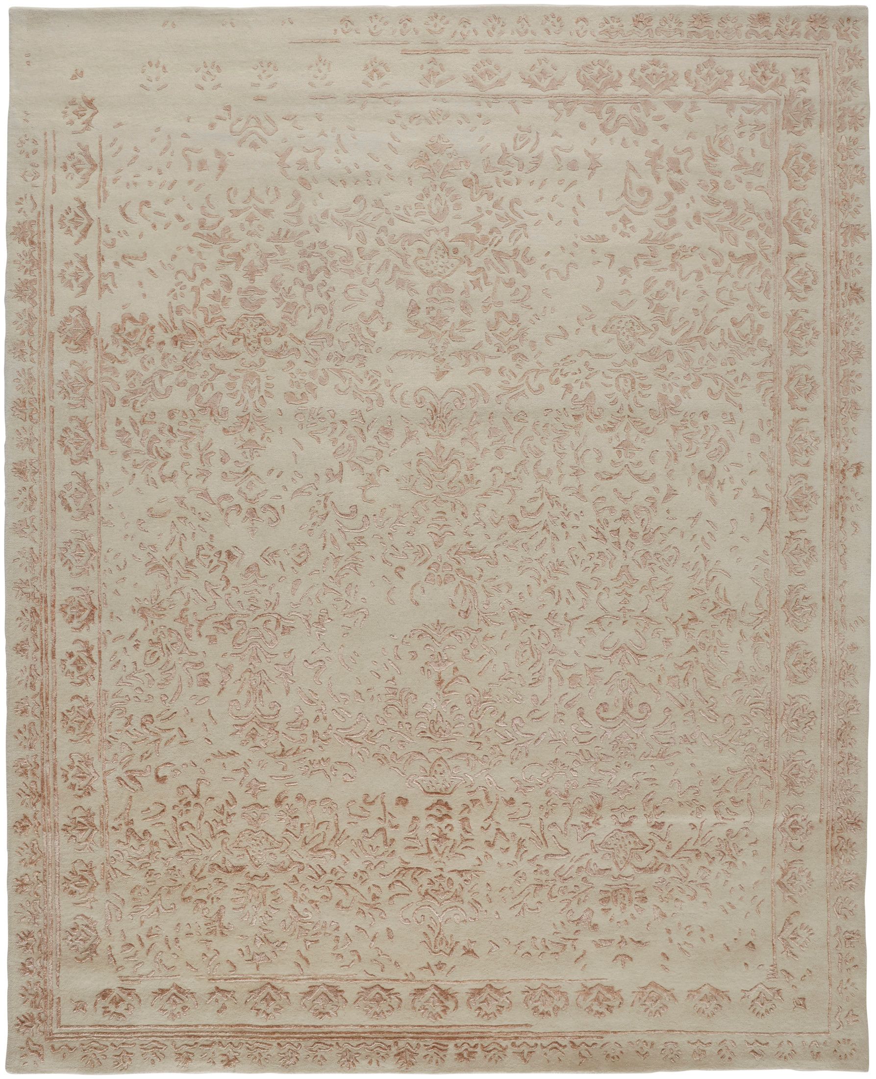 Handmade Ivory, Tan, and Pink Floral Tufted Wool-Viscose Rug