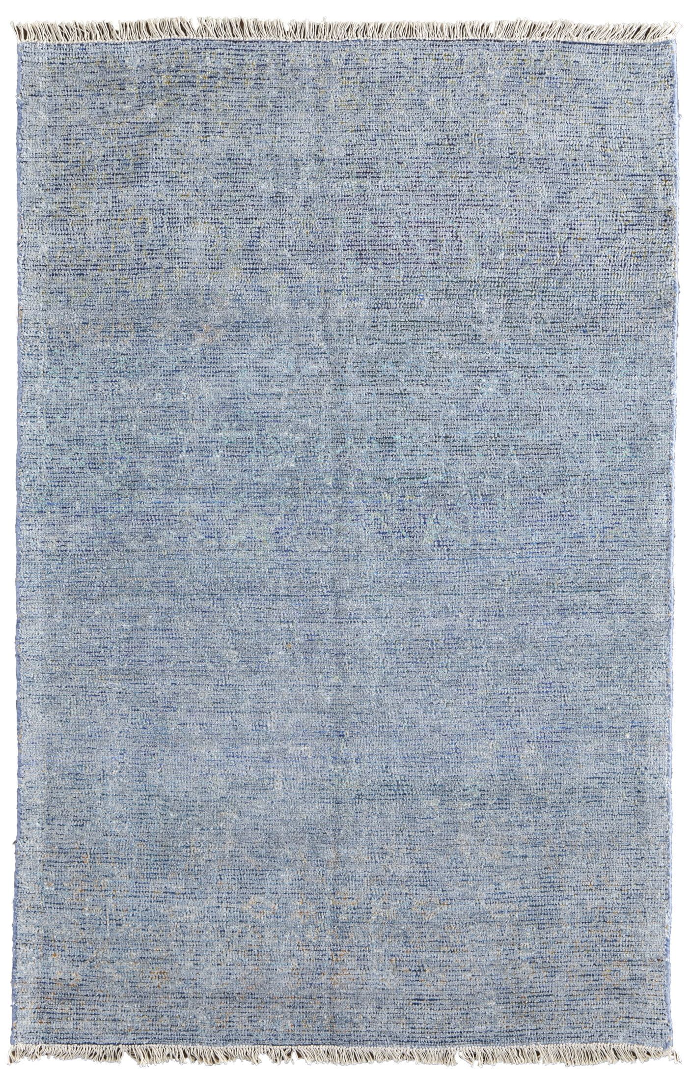 Handmade Tufted Wool-Viscose Blend Reversible Area Rug in Blue