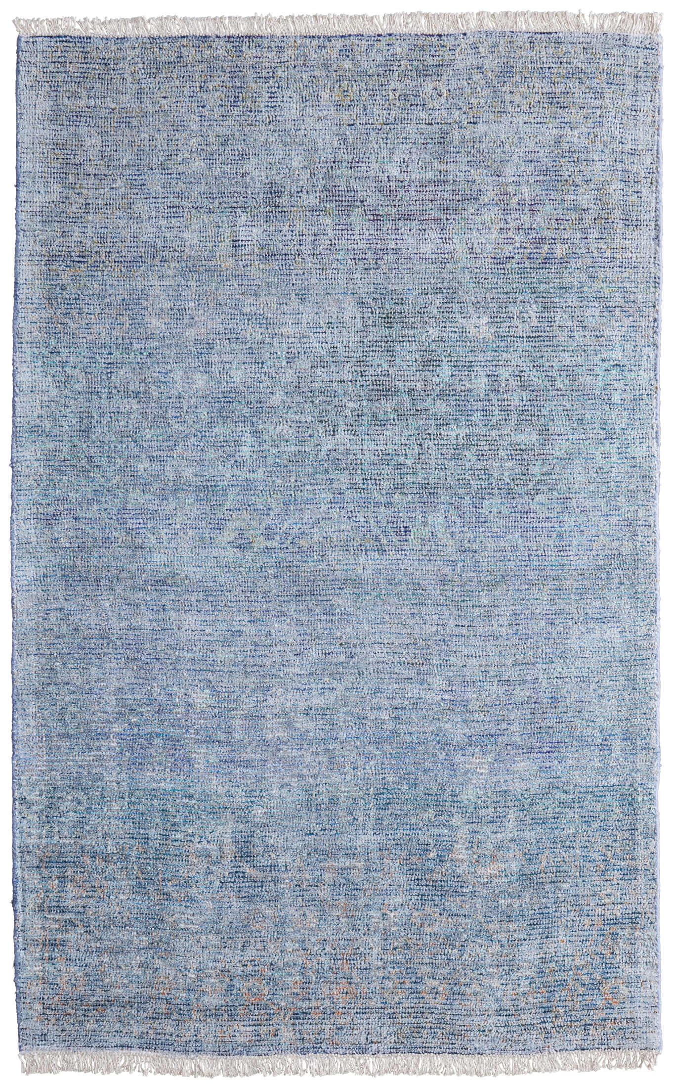 Handmade Tufted Wool-Viscose Blend Reversible Area Rug in Blue