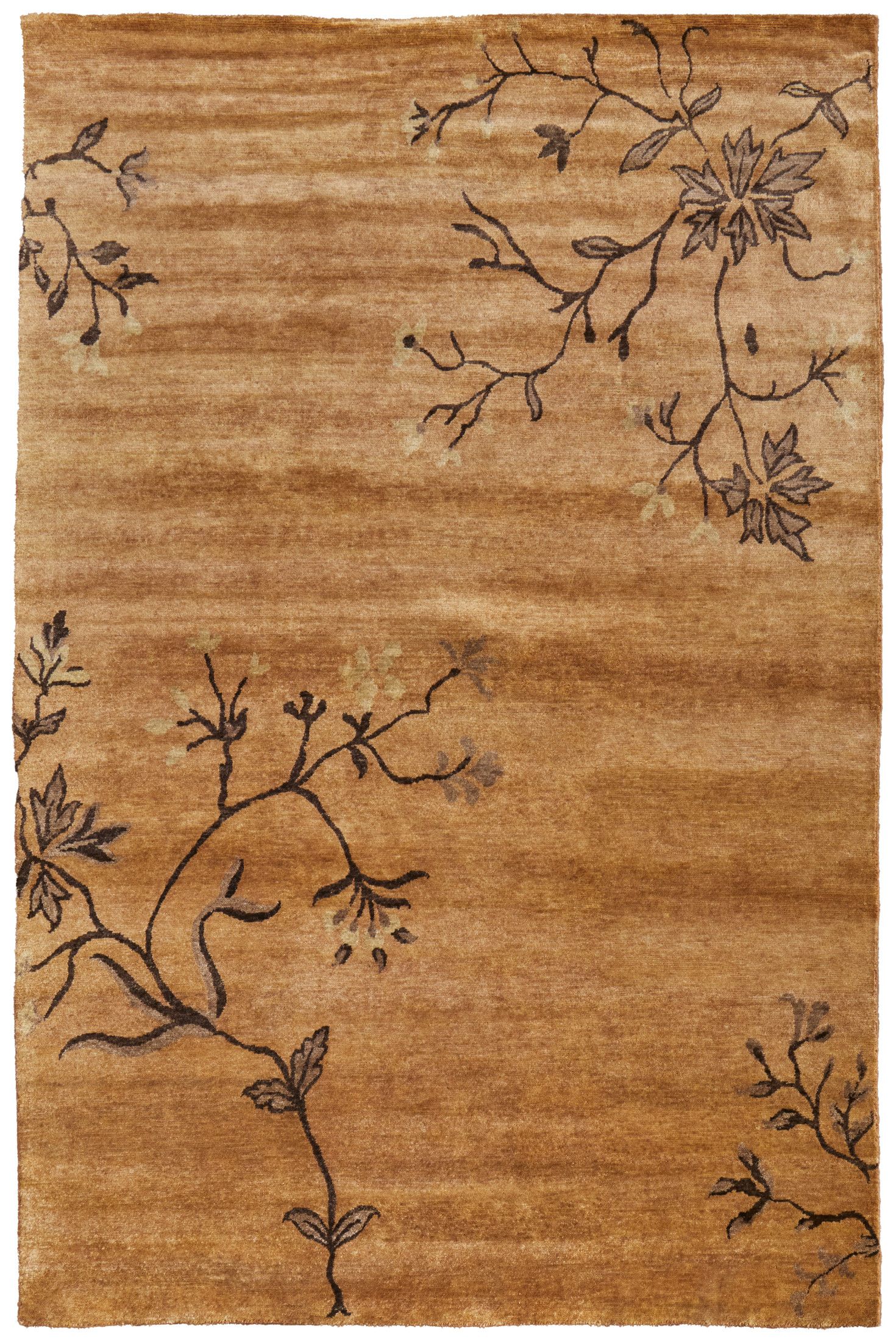 Hand-Knotted Brown Wool Floral Rectangular Area Rug