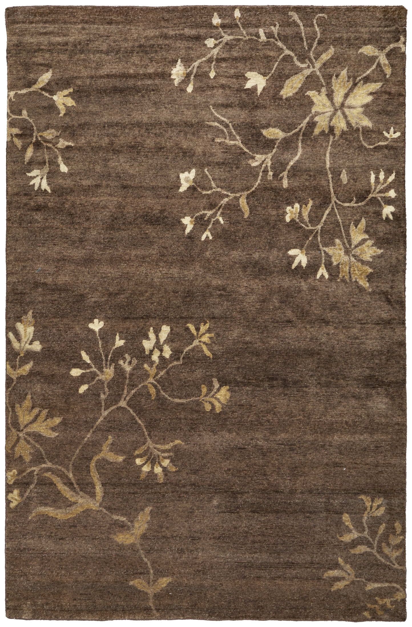 Cordonnet Brown Floral Hand-knotted Wool Rug 7'9" x 9'9"