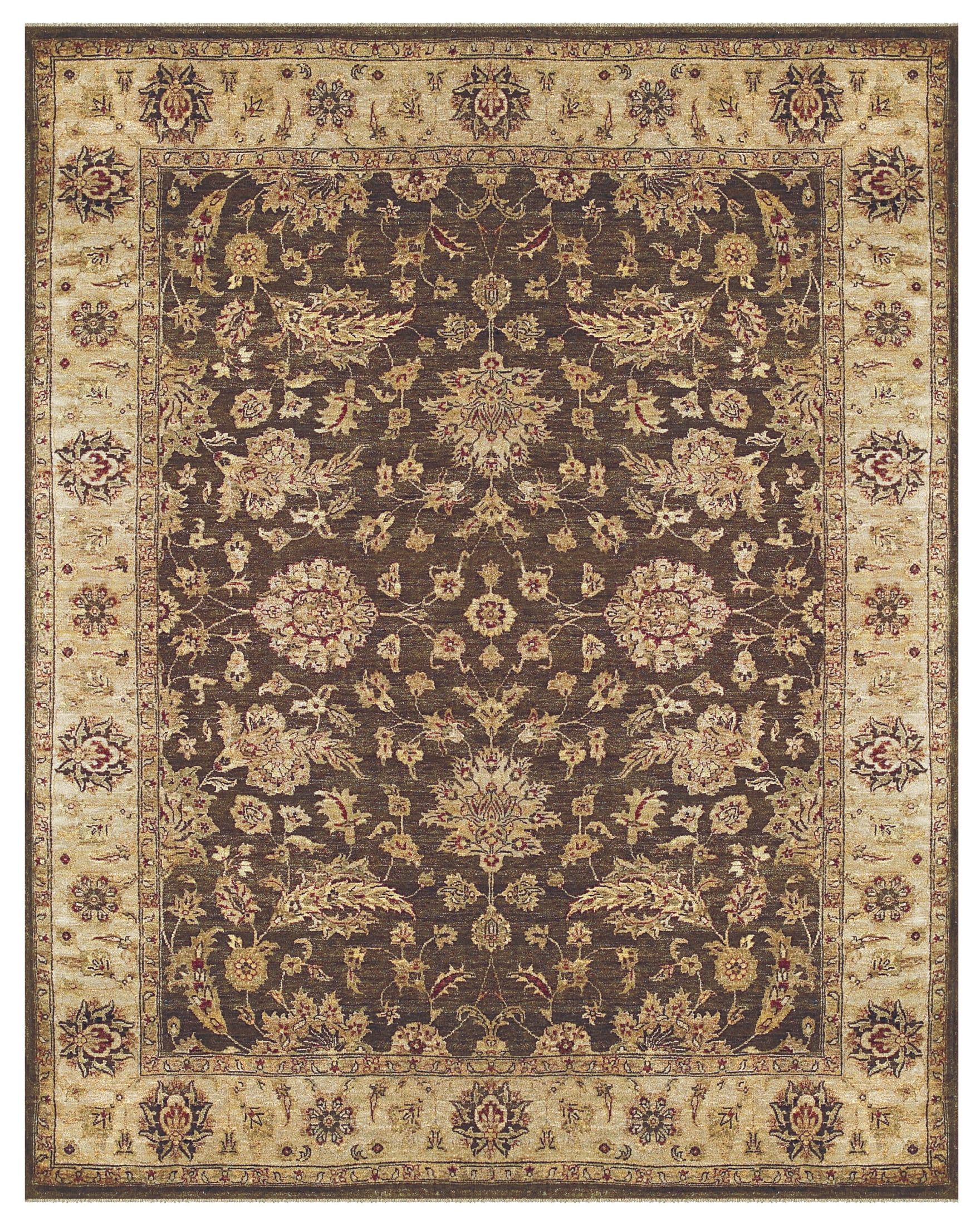 Hand-Knotted Persian Style Wool Area Rug in Brown and Beige, 8'x8'