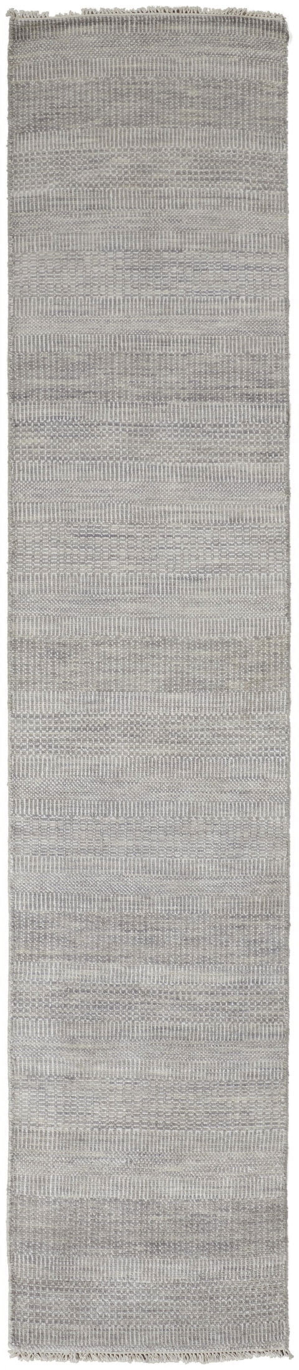 Hand-Knotted Gray Stripe Wool-Viscose 2'6" x 10' Runner Rug